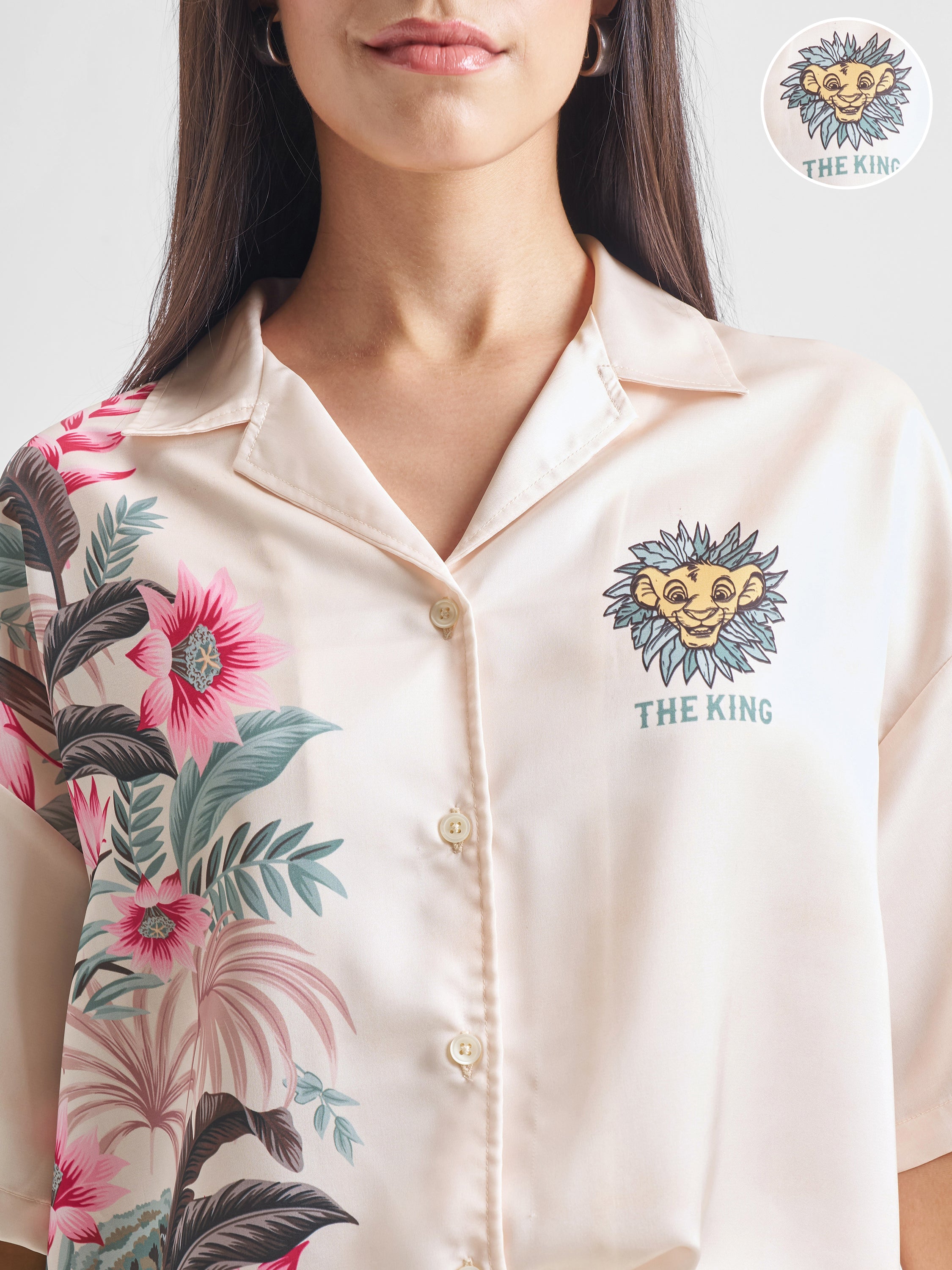 Disney By Tokyo Talkies Women Off White Lion King Shirt With Shorts Co-Ords - Off White - Image 5