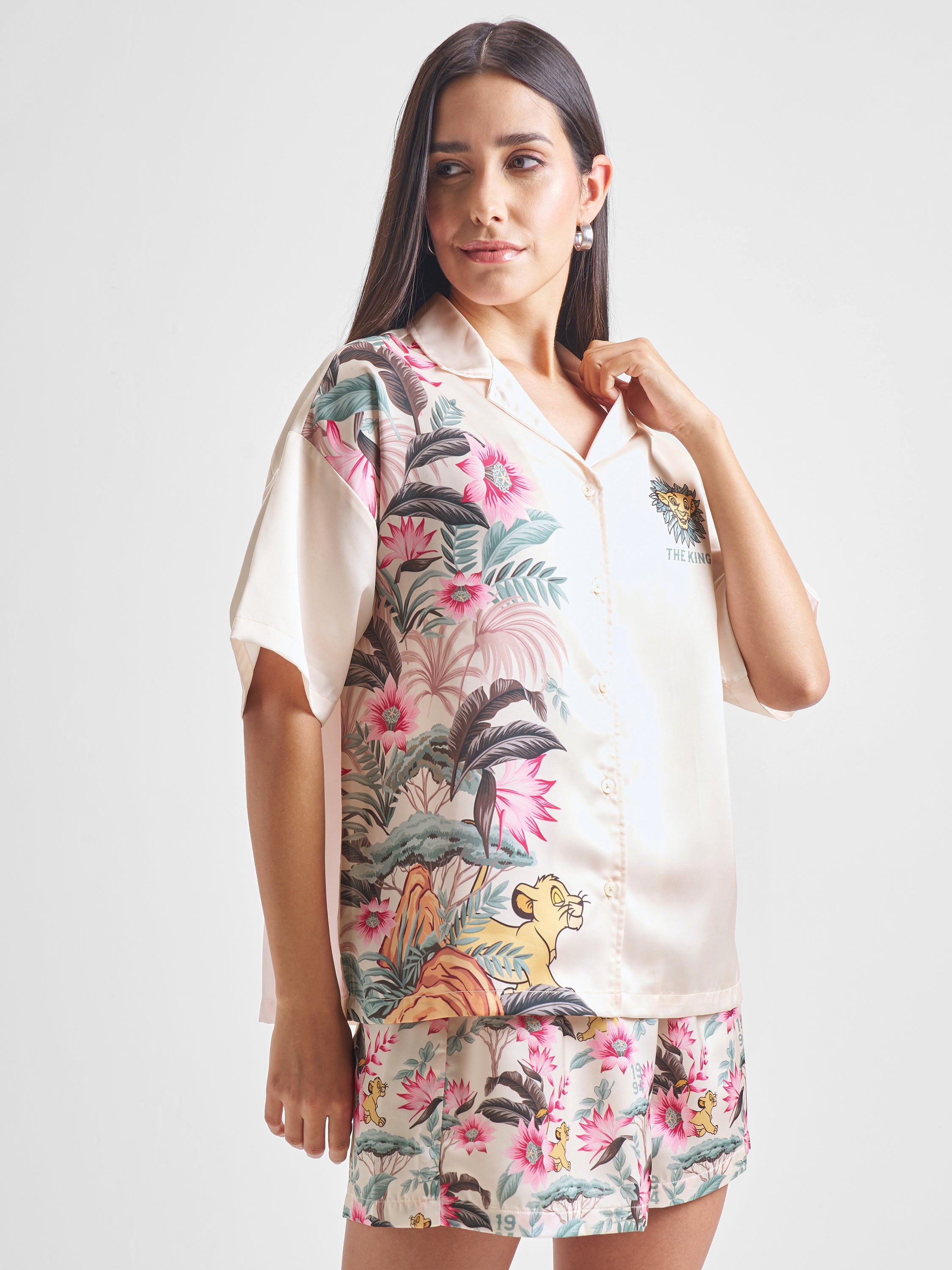 Disney By Tokyo Talkies Women Off White Lion King Shirt With Shorts Co-Ords - Off White - Image 6
