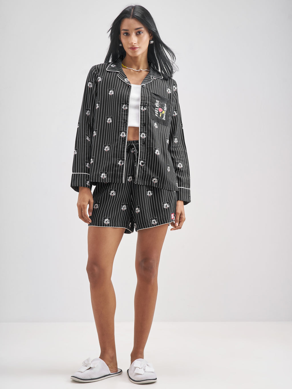 Disney By Tokyo Talkies Women Black Mickey Mouse Shirt With Shorts Co-Ords - Black - Image 2