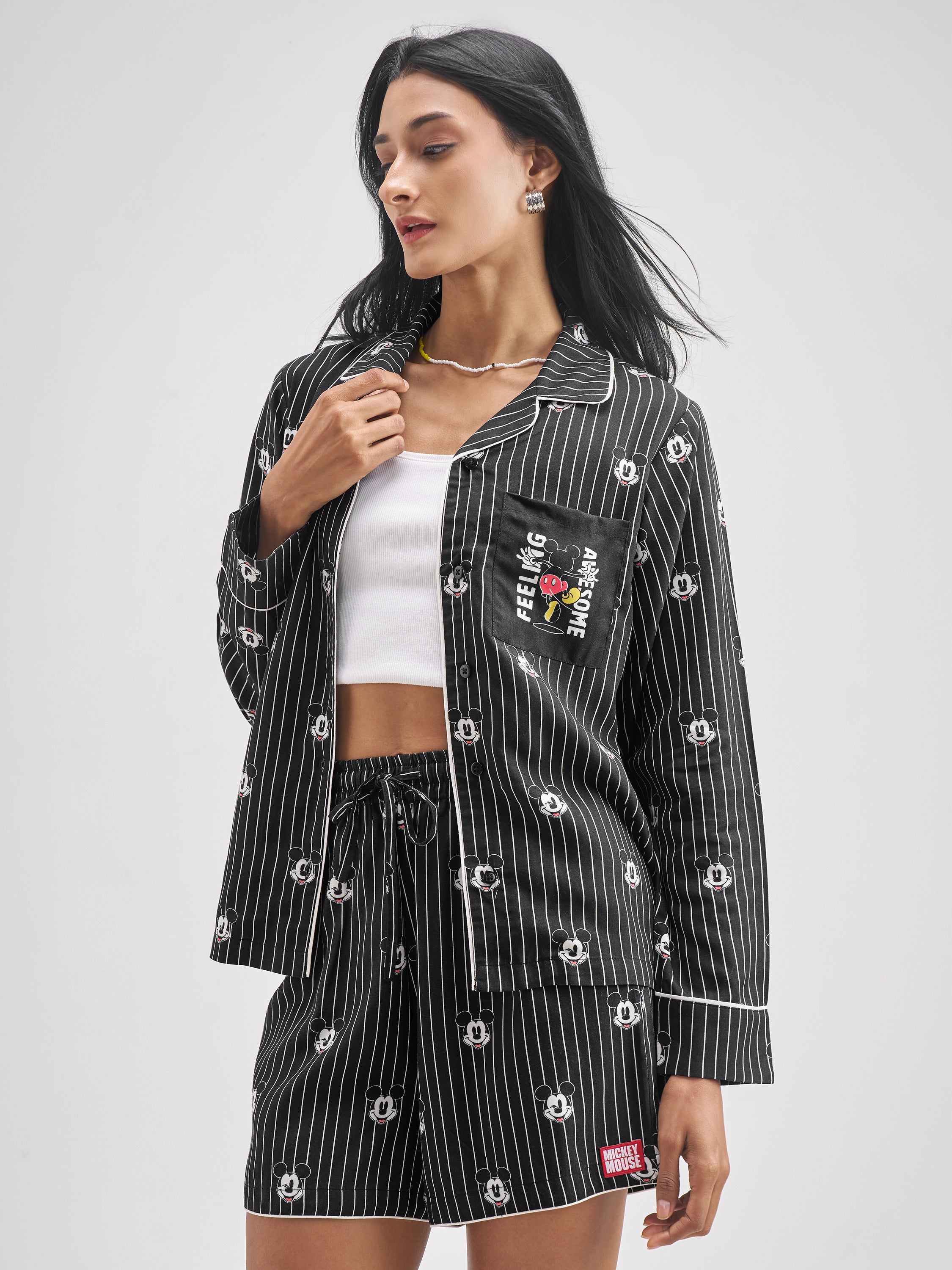 Disney By Tokyo Talkies Women Black Mickey Mouse Shirt With Shorts Co-Ords - Black - Image 4