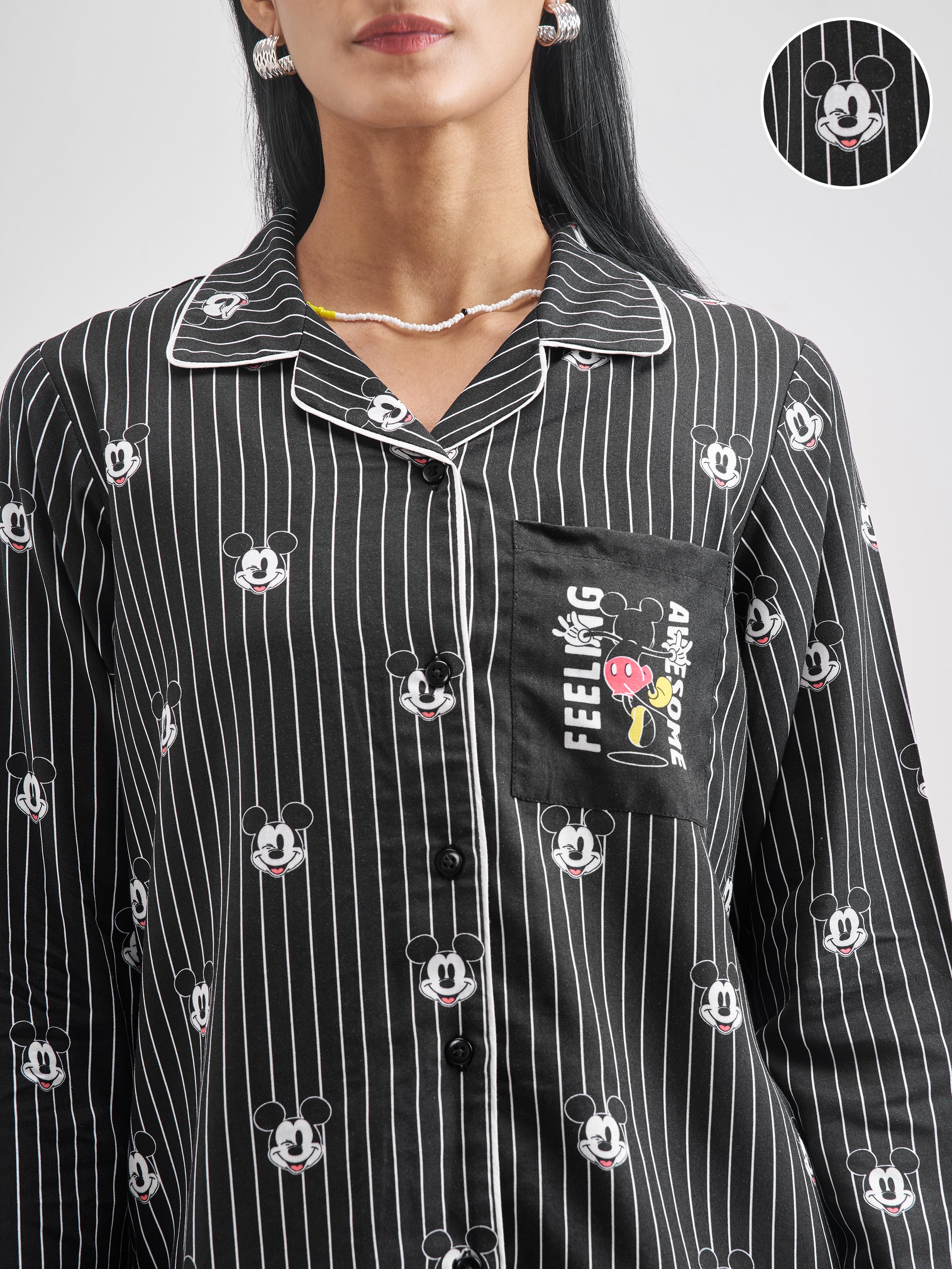 Disney By Tokyo Talkies Women Black Mickey Mouse Shirt With Shorts Co-Ords - Black - Image 5