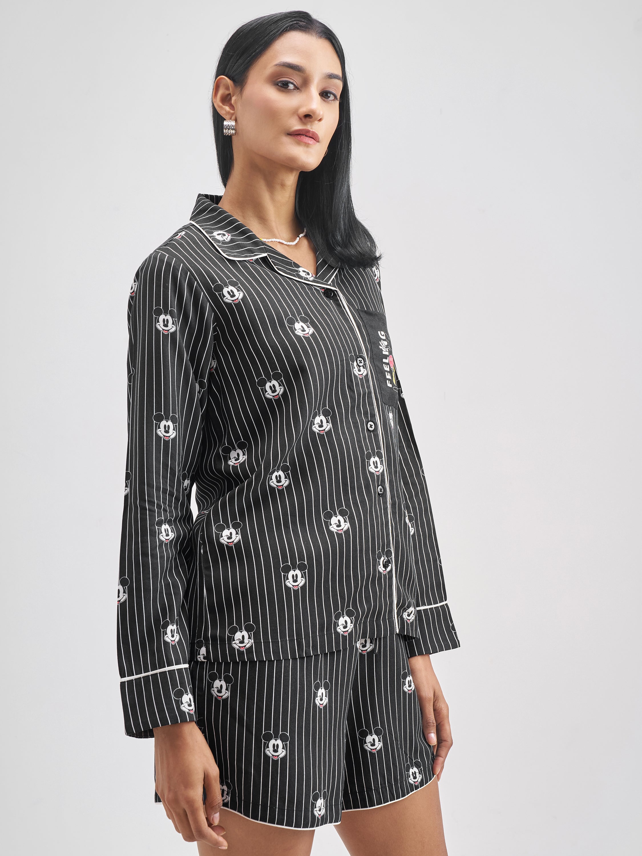Disney By Tokyo Talkies Women Black Mickey Mouse Shirt With Shorts Co-Ords - Black - Image 6