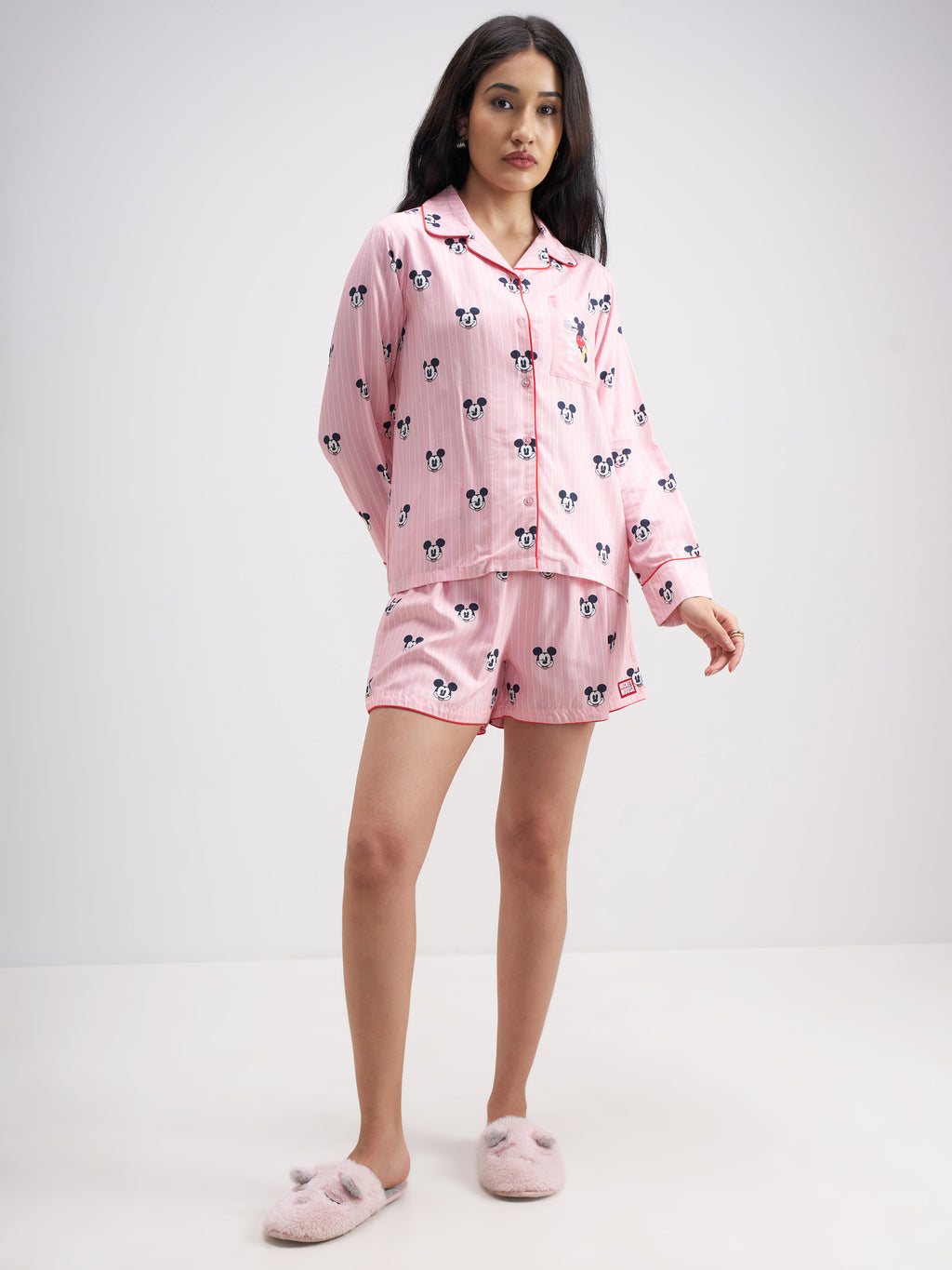 Disney By Tokyo Talkies Women Pink Mickey Mouse Top With Shorts Co-Ords - Pink - Image 2