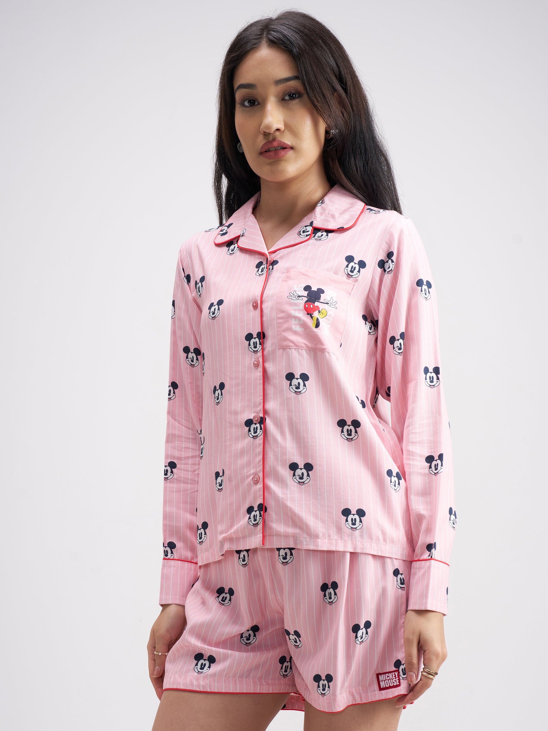 Disney By Tokyo Talkies Women Pink Mickey Mouse Top With Shorts Co-Ords - Pink - Image 4