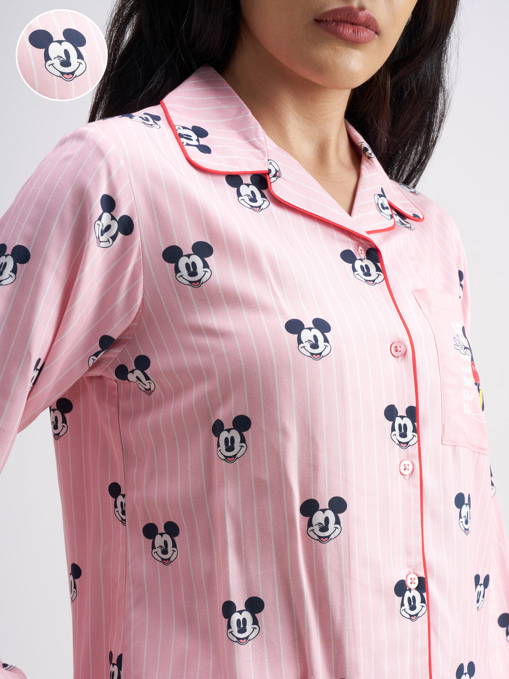 Disney By Tokyo Talkies Women Pink Mickey Mouse Top With Shorts Co-Ords - Pink - Image 5