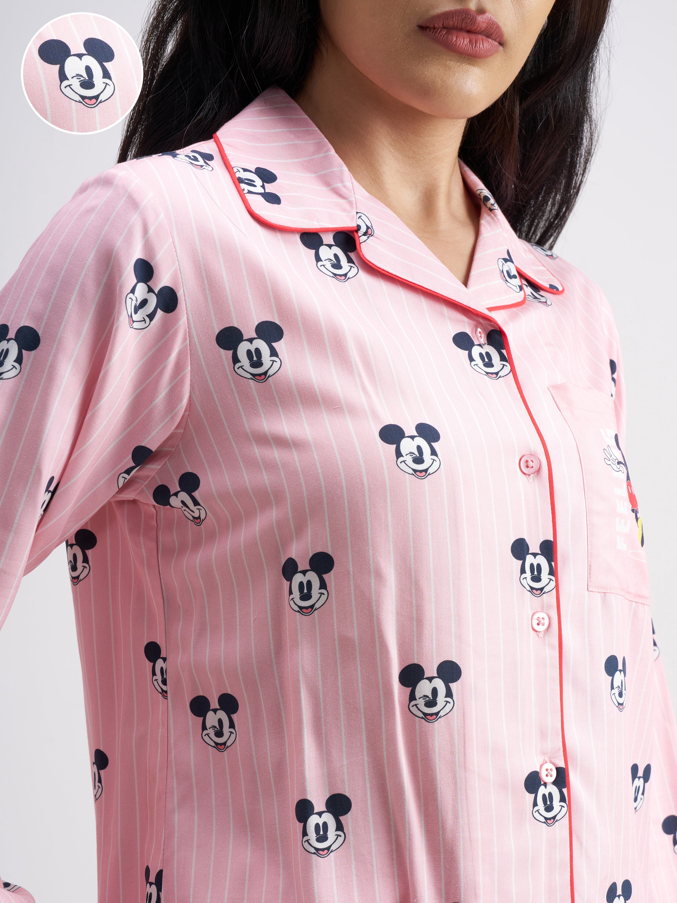Disney By Tokyo Talkies Women Pink Mickey Mouse Top With Shorts Co-Ords - Pink - Image 5