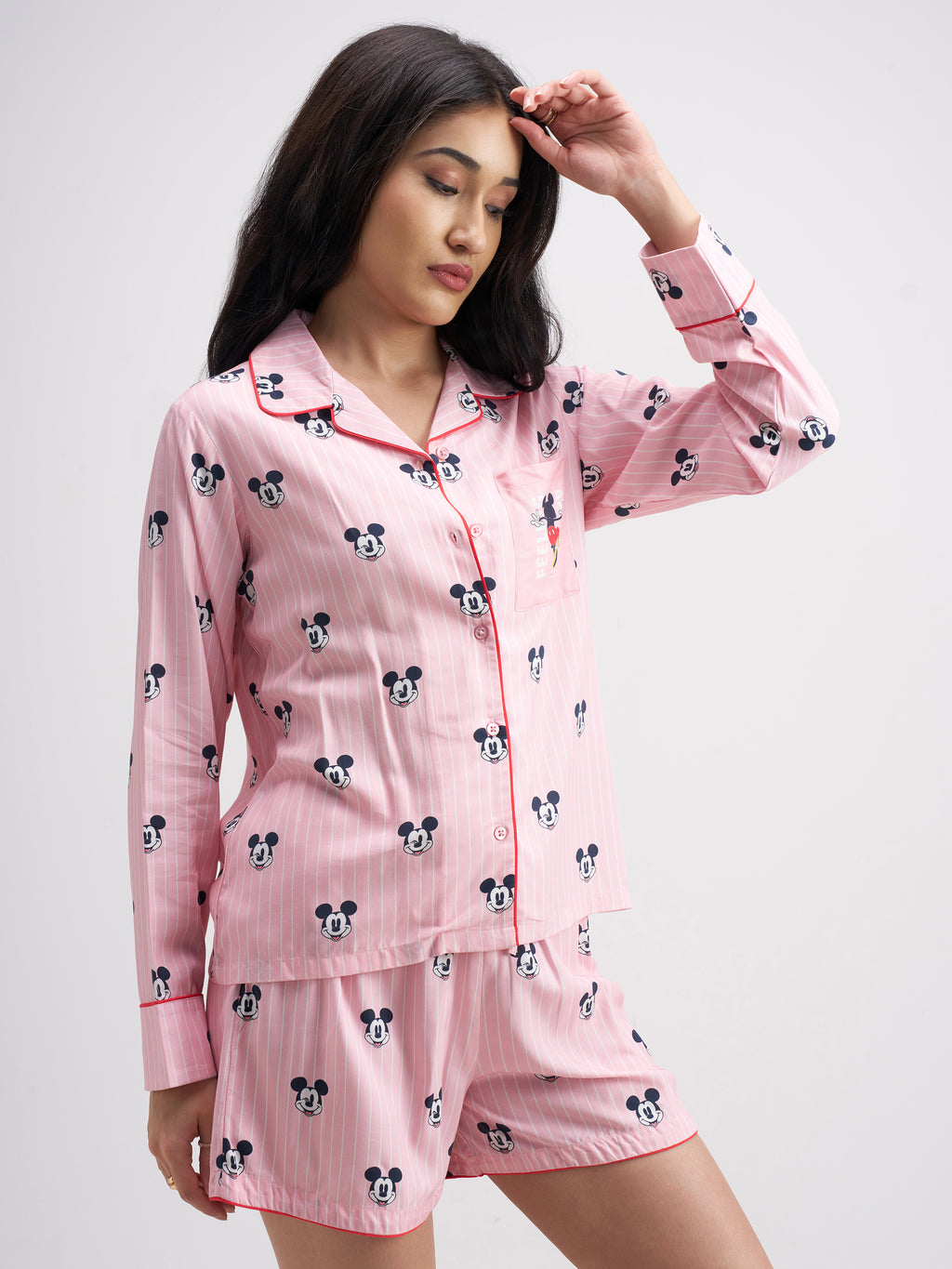 Disney By Tokyo Talkies Women Pink Mickey Mouse Top With Shorts Co-Ords - Pink - Image 6