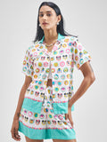 Disney By Tokyo Talkies Women White Disney Characters Shirt With Shorts Co-Ords - White - Image 1