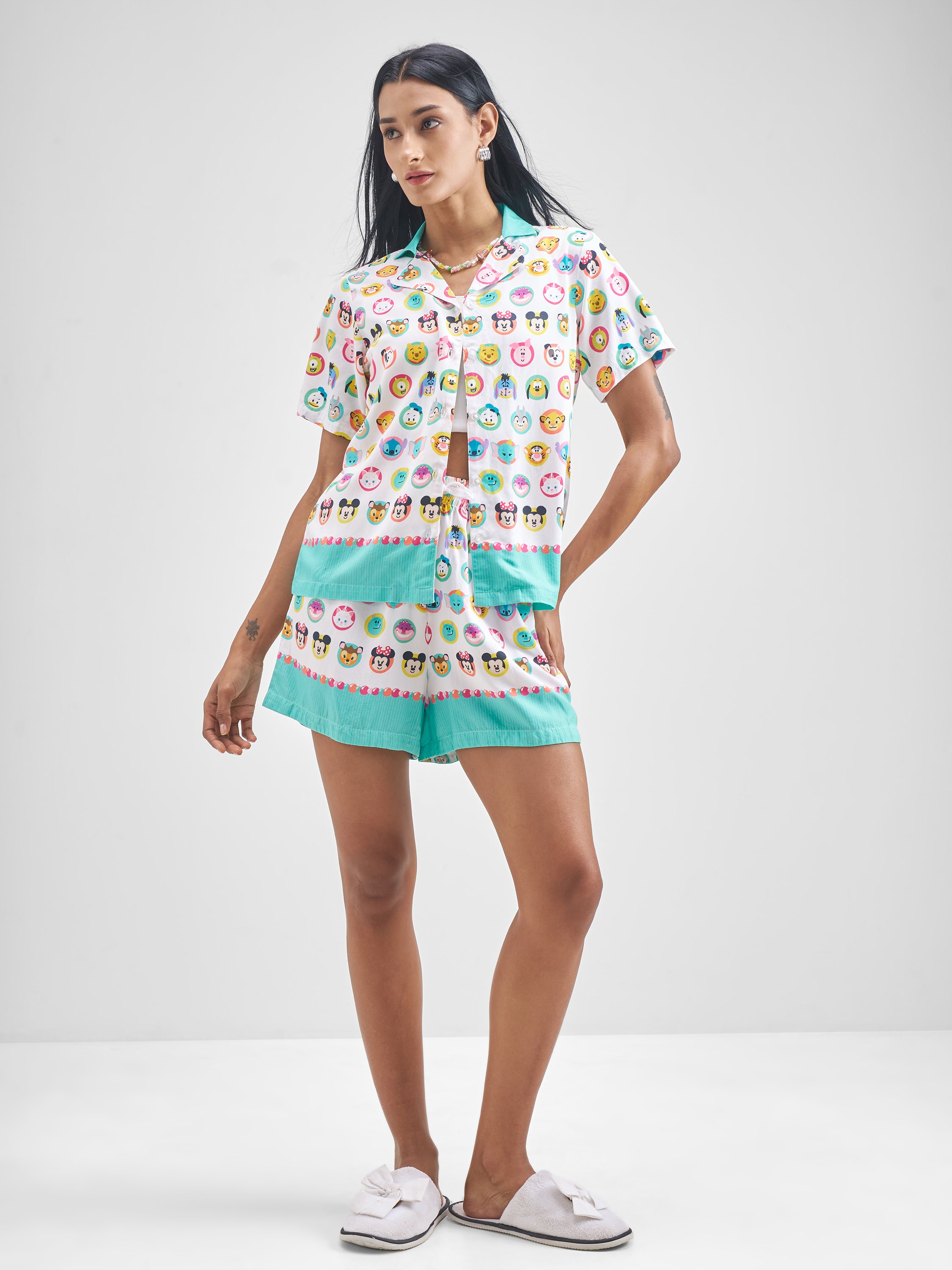 Disney By Tokyo Talkies Women White Disney Characters Shirt With Shorts Co-Ords - White - Image 2