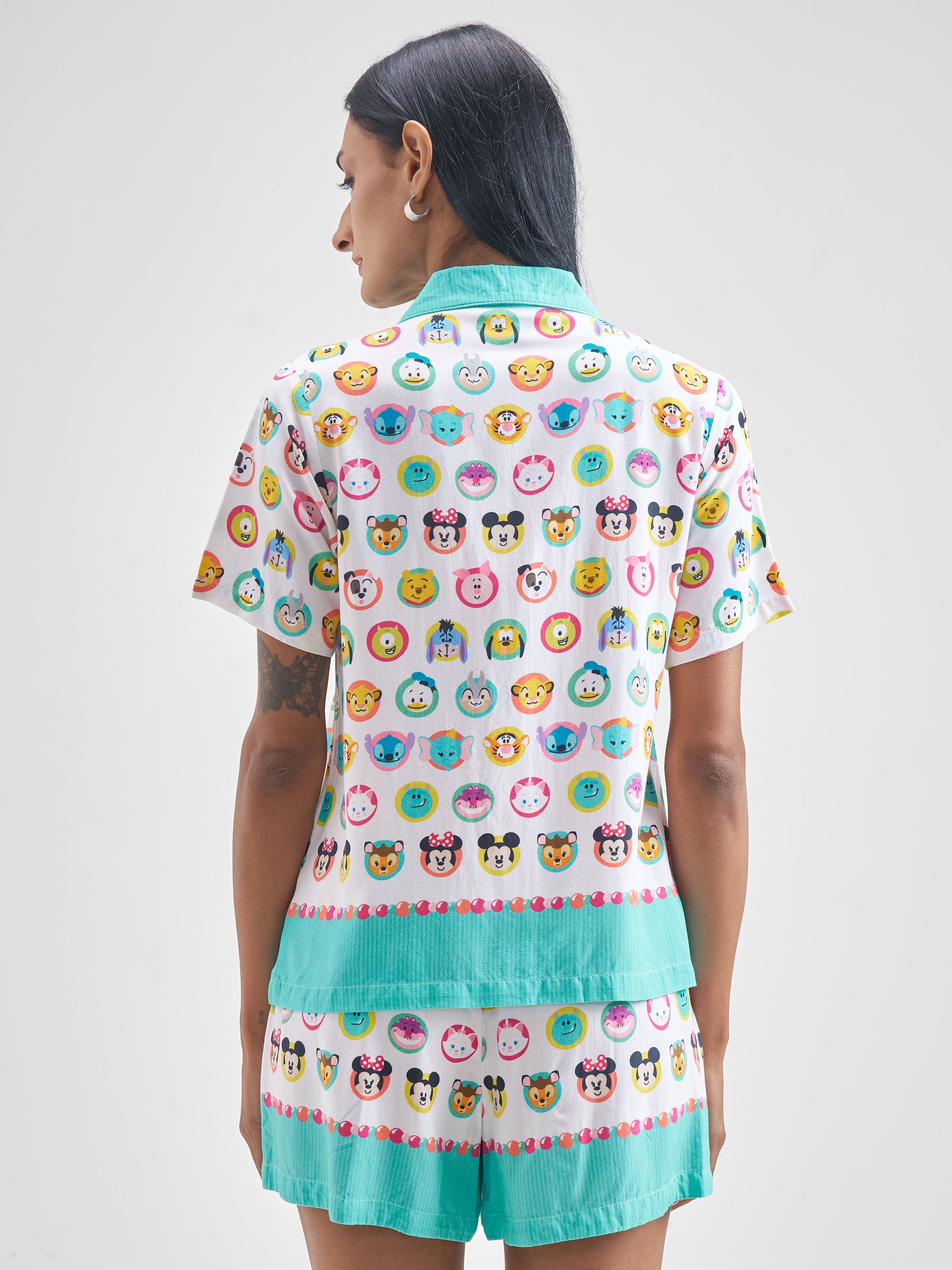 Disney By Tokyo Talkies Women White Disney Characters Shirt With Shorts Co-Ords - White - Image 3