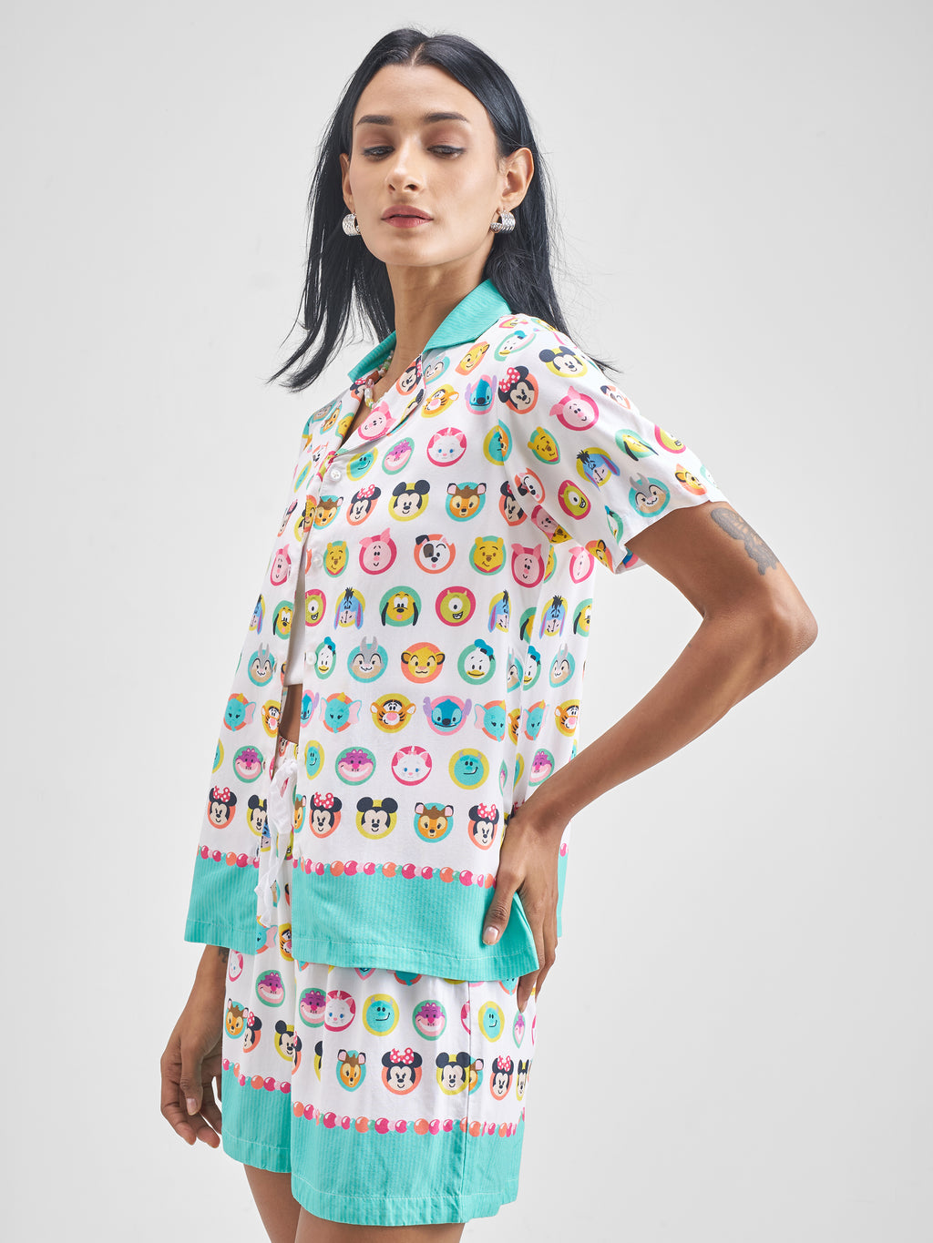 Disney By Tokyo Talkies Women White Disney Characters Shirt With Shorts Co-Ords - White - Image 4