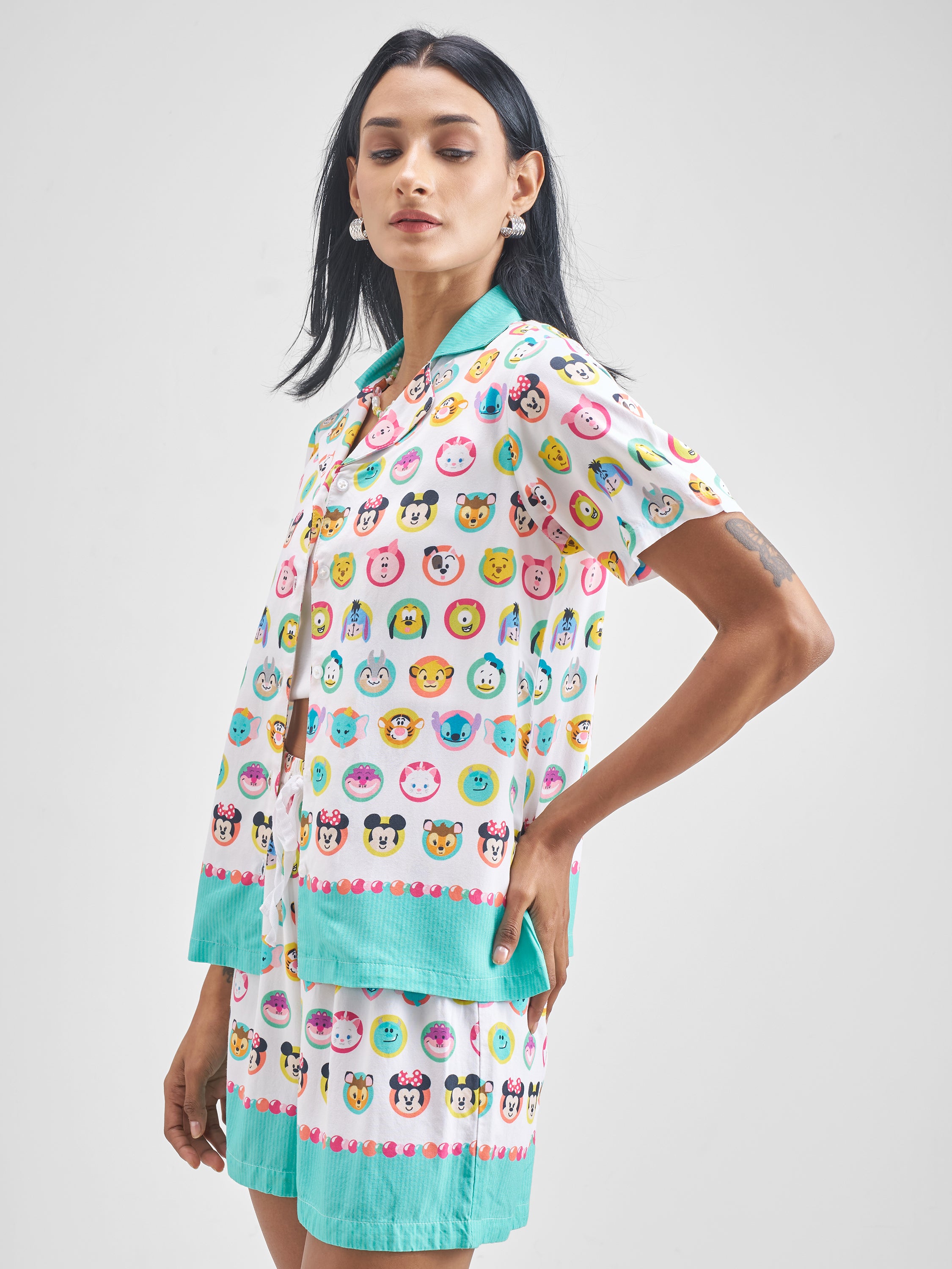 Disney By Tokyo Talkies Women White Disney Characters Shirt With Shorts Co-Ords - White - Image 4