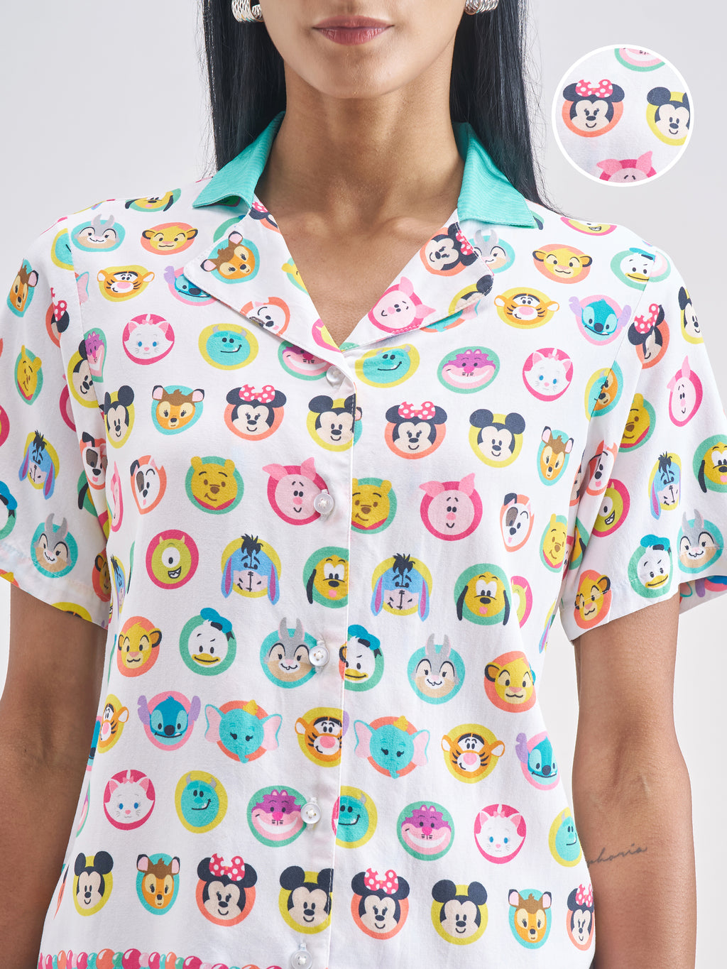 Disney By Tokyo Talkies Women White Disney Characters Shirt With Shorts Co-Ords - White - Image 5
