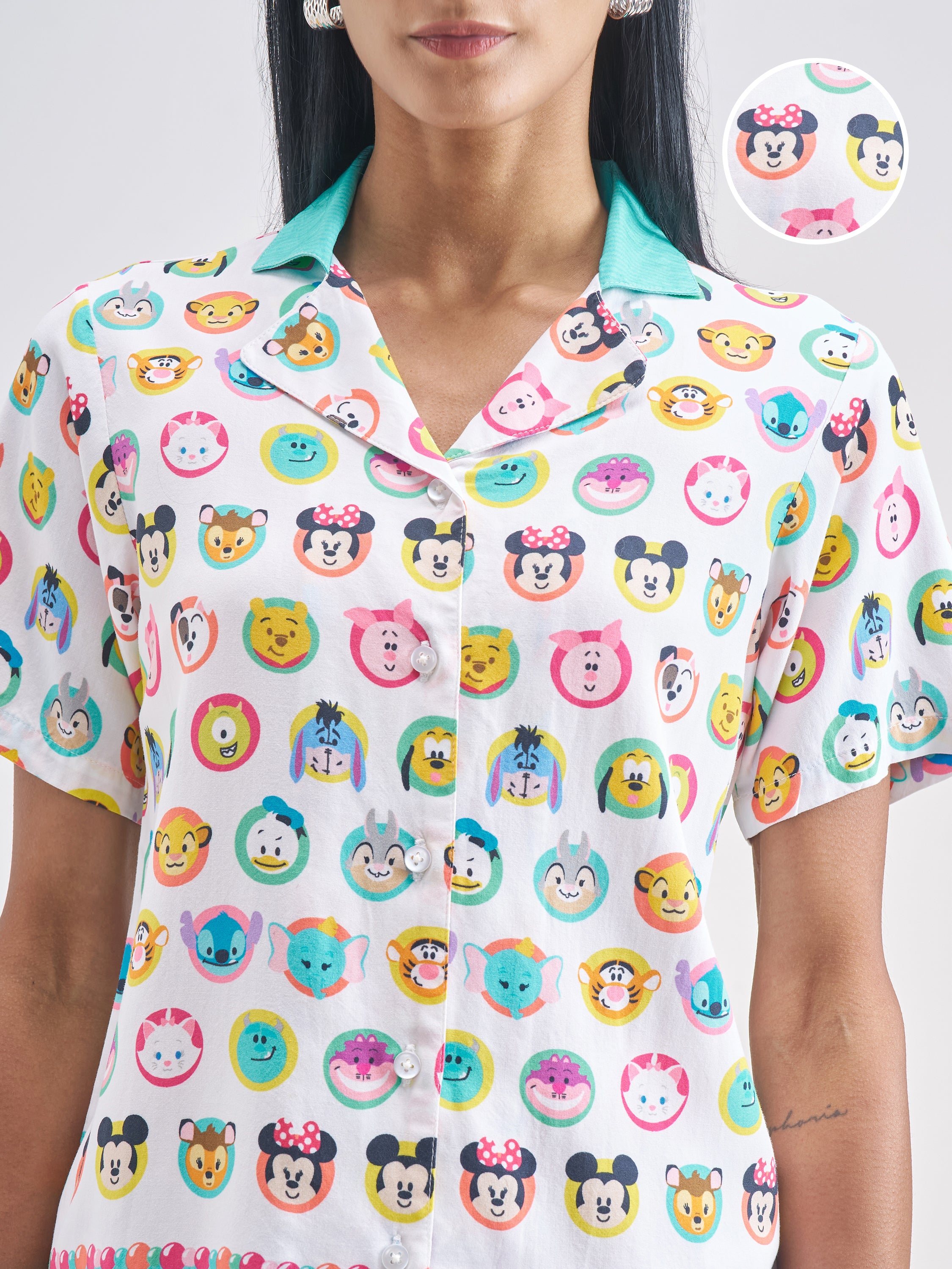 Disney By Tokyo Talkies Women White Disney Characters Shirt With Shorts Co-Ords - White - Image 5