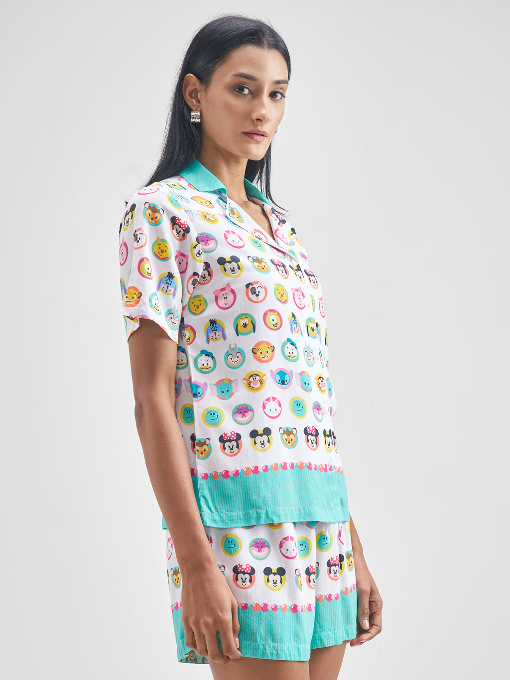 Disney By Tokyo Talkies Women White Disney Characters Shirt With Shorts Co-Ords - White - Image 6