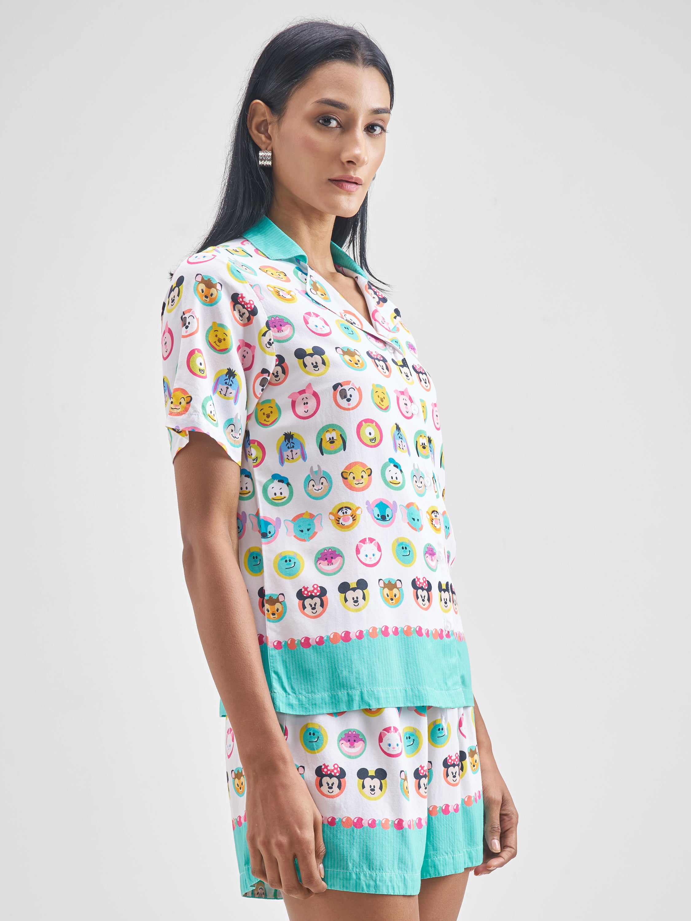 Disney By Tokyo Talkies Women White Disney Characters Shirt With Shorts Co-Ords - White - Image 6