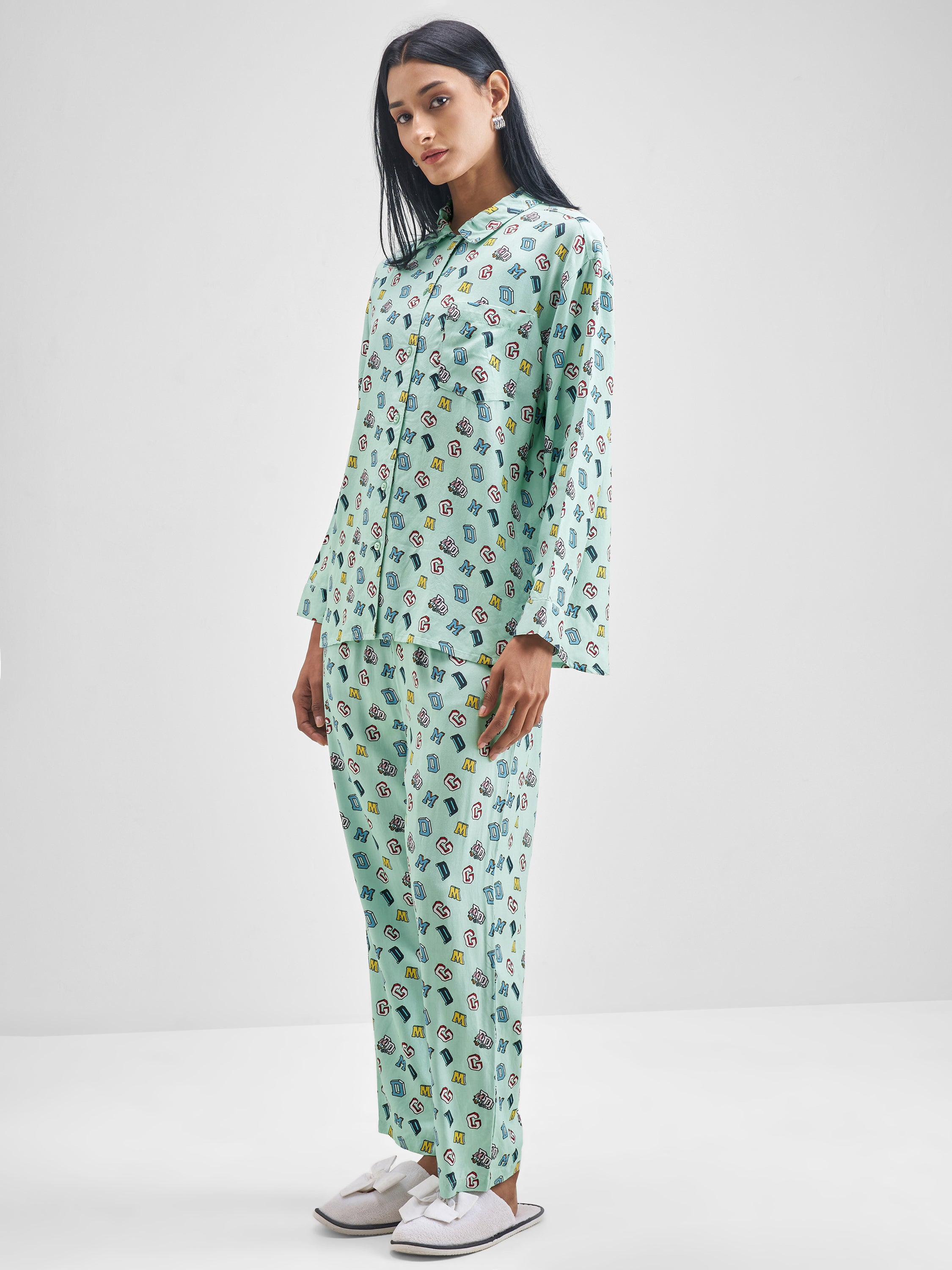 Disney By Tokyo Talkies Women Green Donald Duck Shirt With Trouser Co-Ords - Green - Image 2