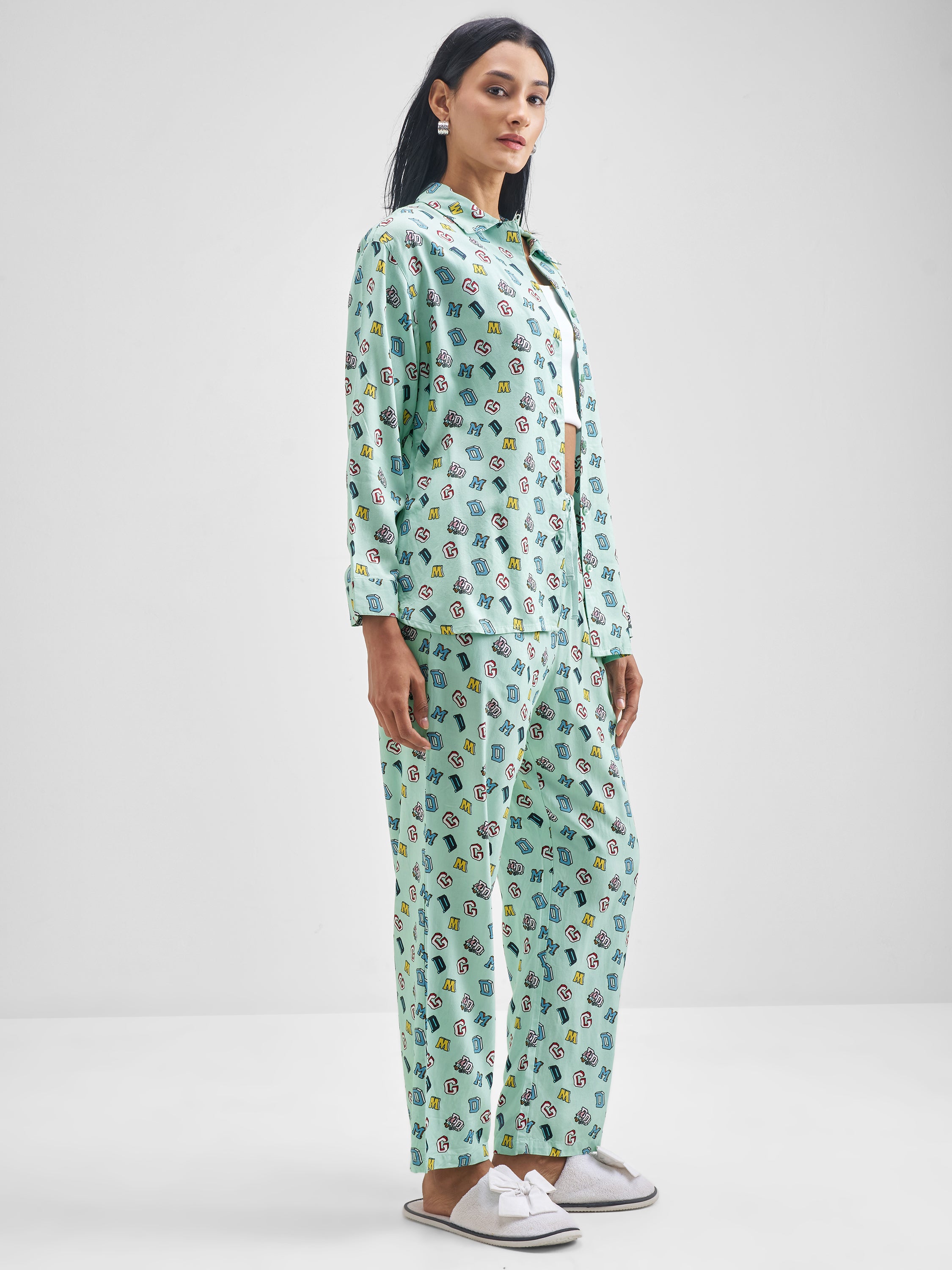 Disney By Tokyo Talkies Women Green Donald Duck Shirt With Trouser Co-Ords - Green - Image 4