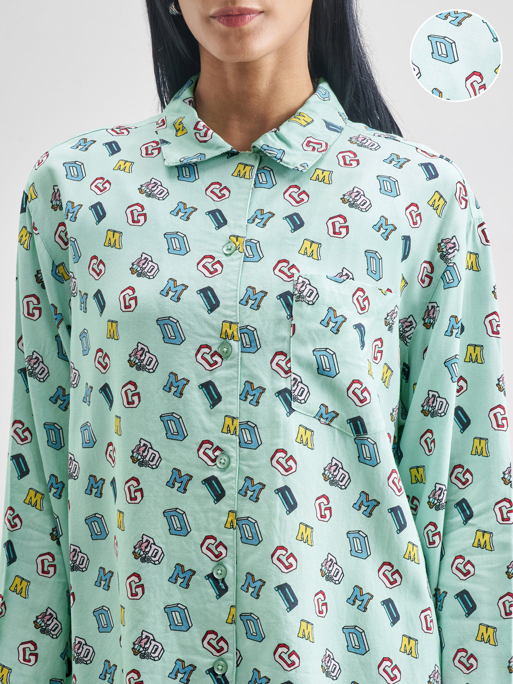 Disney By Tokyo Talkies Women Green Donald Duck Shirt With Trouser Co-Ords - Green - Image 5