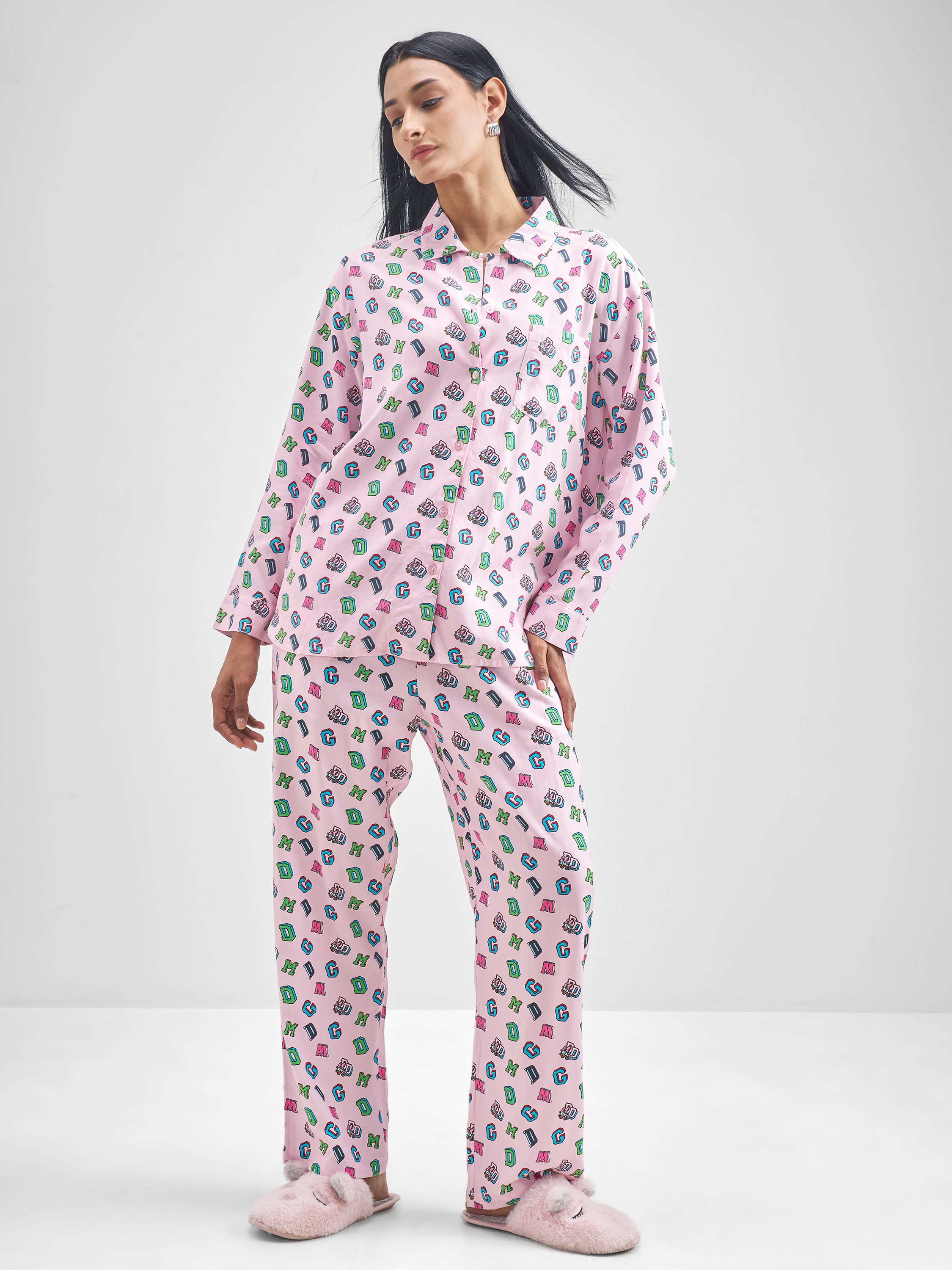 Disney By Tokyo Talkies Women Pink Donald Duck Shirt With Trouser Co-Ords - Pink - Image 1