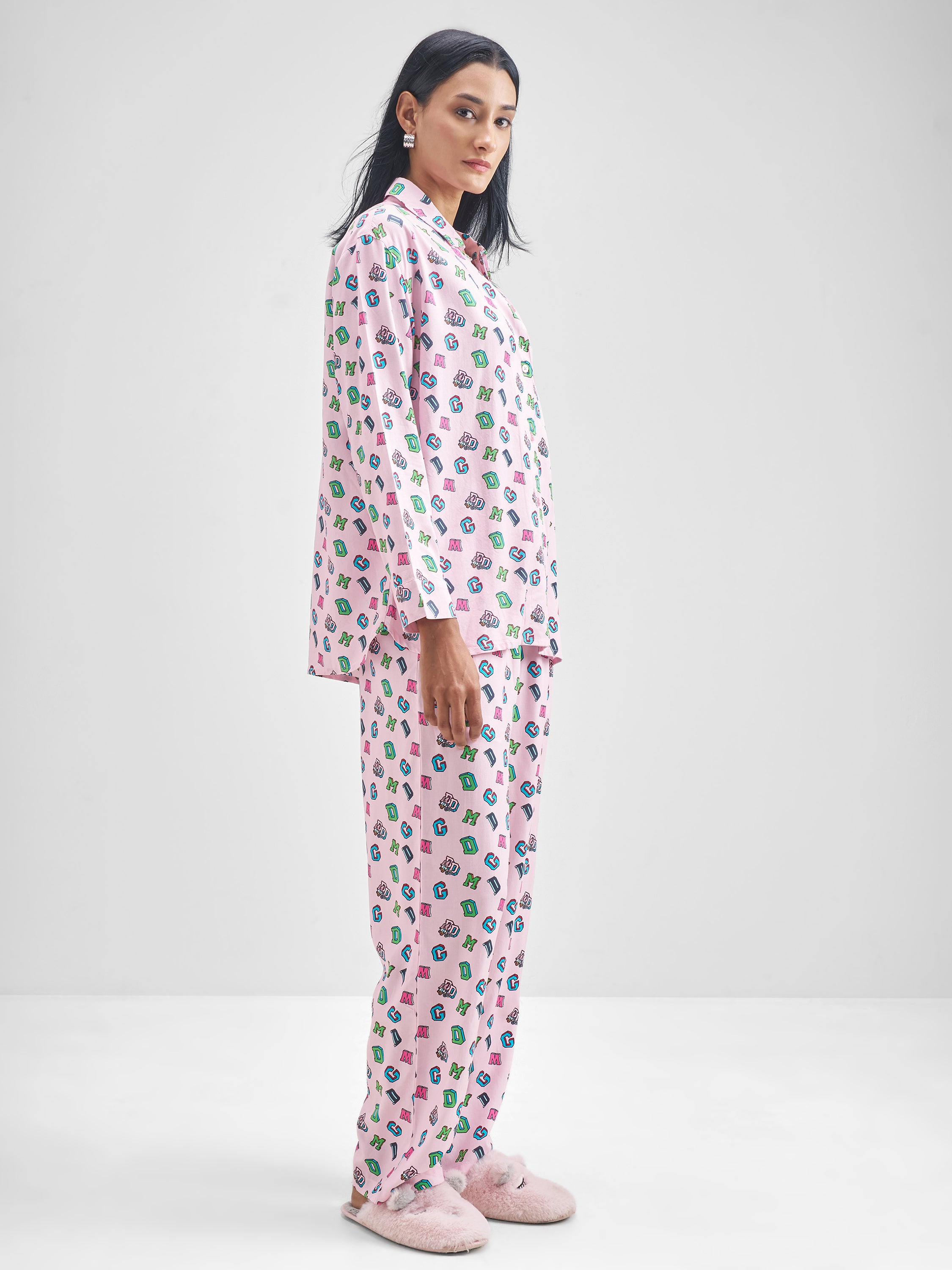 Disney By Tokyo Talkies Women Pink Donald Duck Shirt With Trouser Co-Ords - Pink - Image 4
