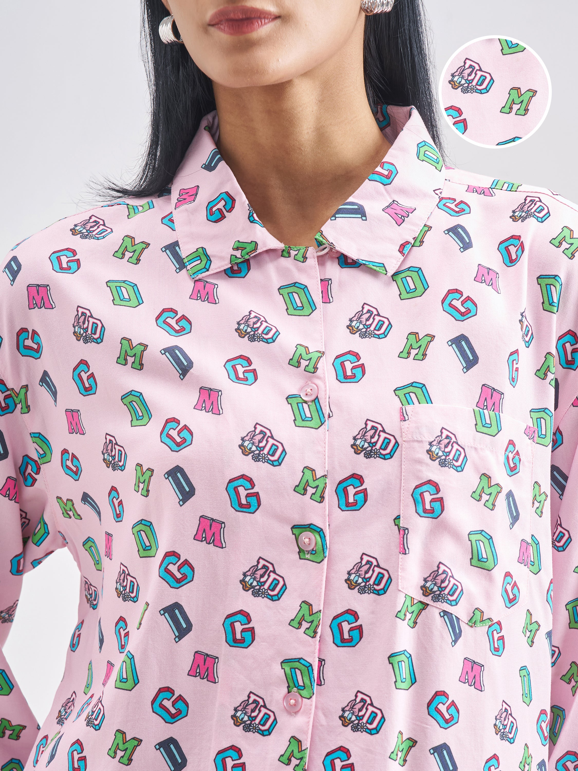 Disney By Tokyo Talkies Women Pink Donald Duck Shirt With Trouser Co-Ords - Pink - Image 5