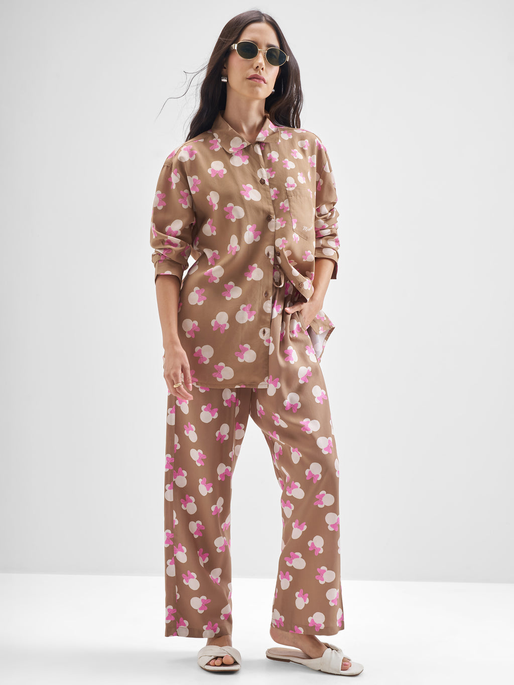 Disney By Tokyo Talkies Women Brown Minnie Mouse Shirt With Trouser Co-Ords - Brown - Image 2