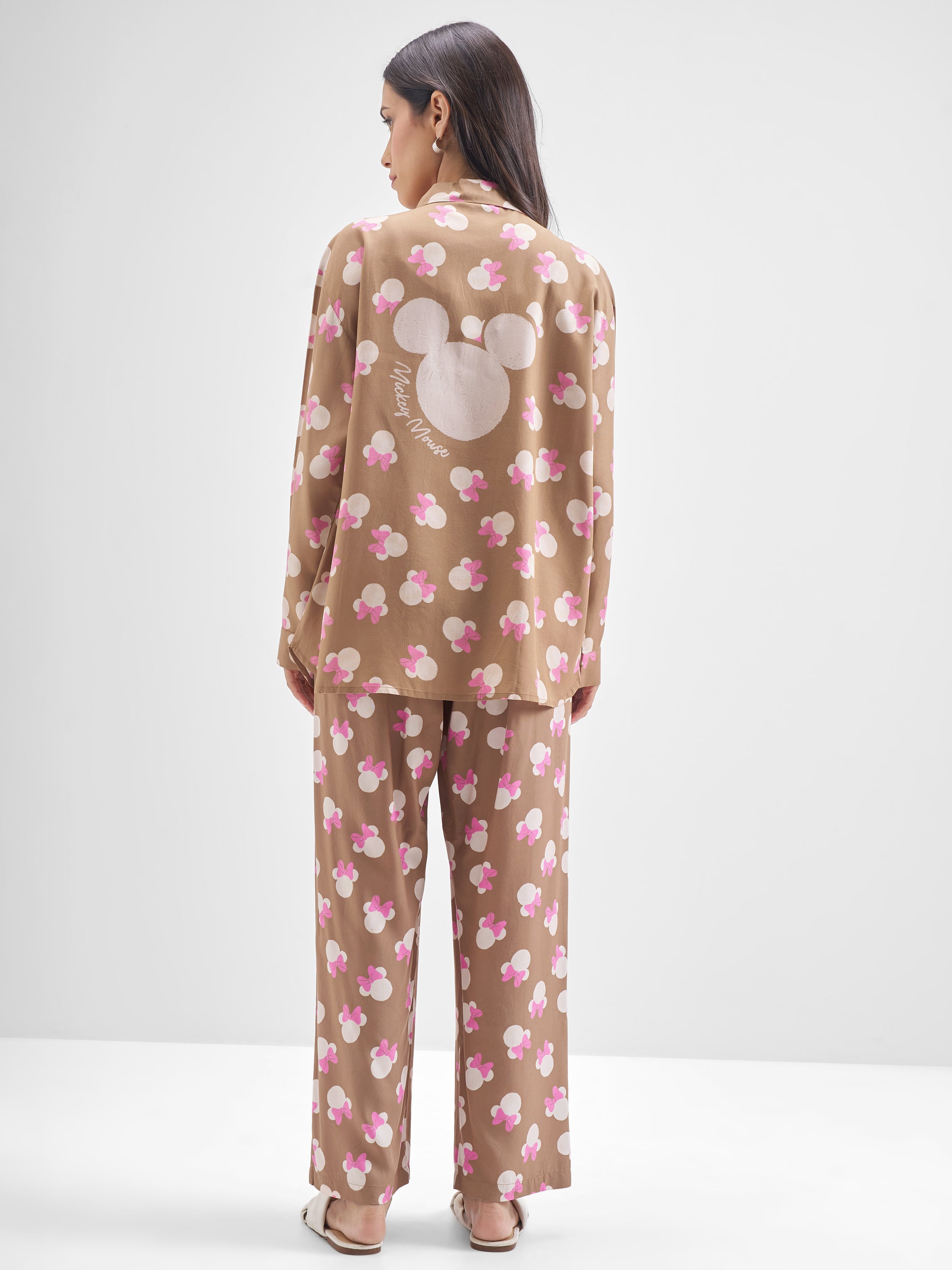 Disney By Tokyo Talkies Women Brown Minnie Mouse Shirt With Trouser Co-Ords - Brown - Image 3