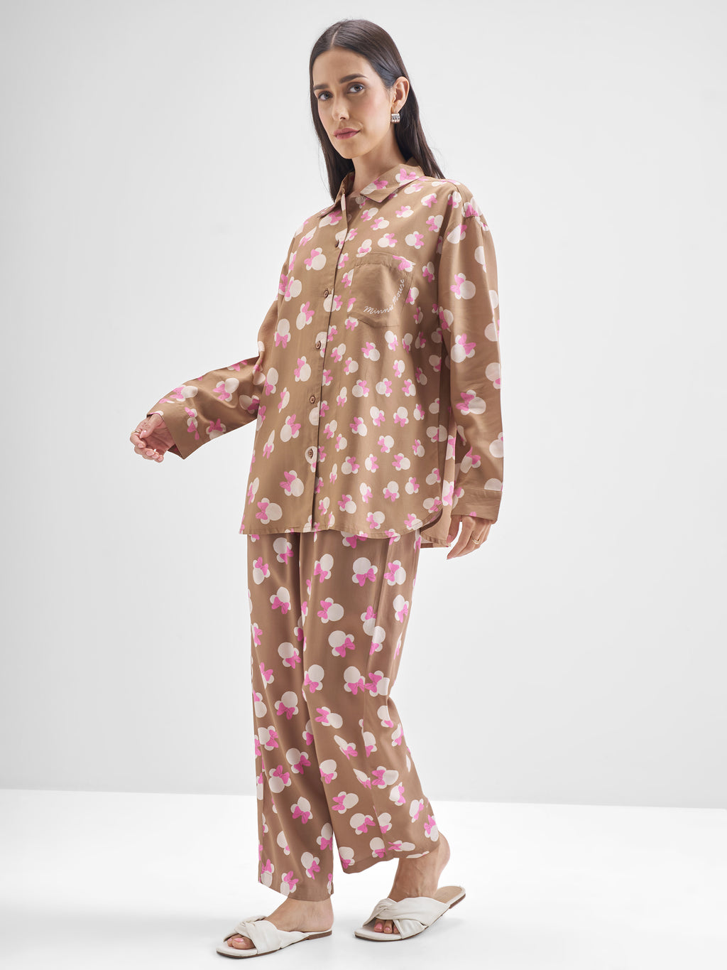 Disney By Tokyo Talkies Women Brown Minnie Mouse Shirt With Trouser Co-Ords - Brown - Image 4