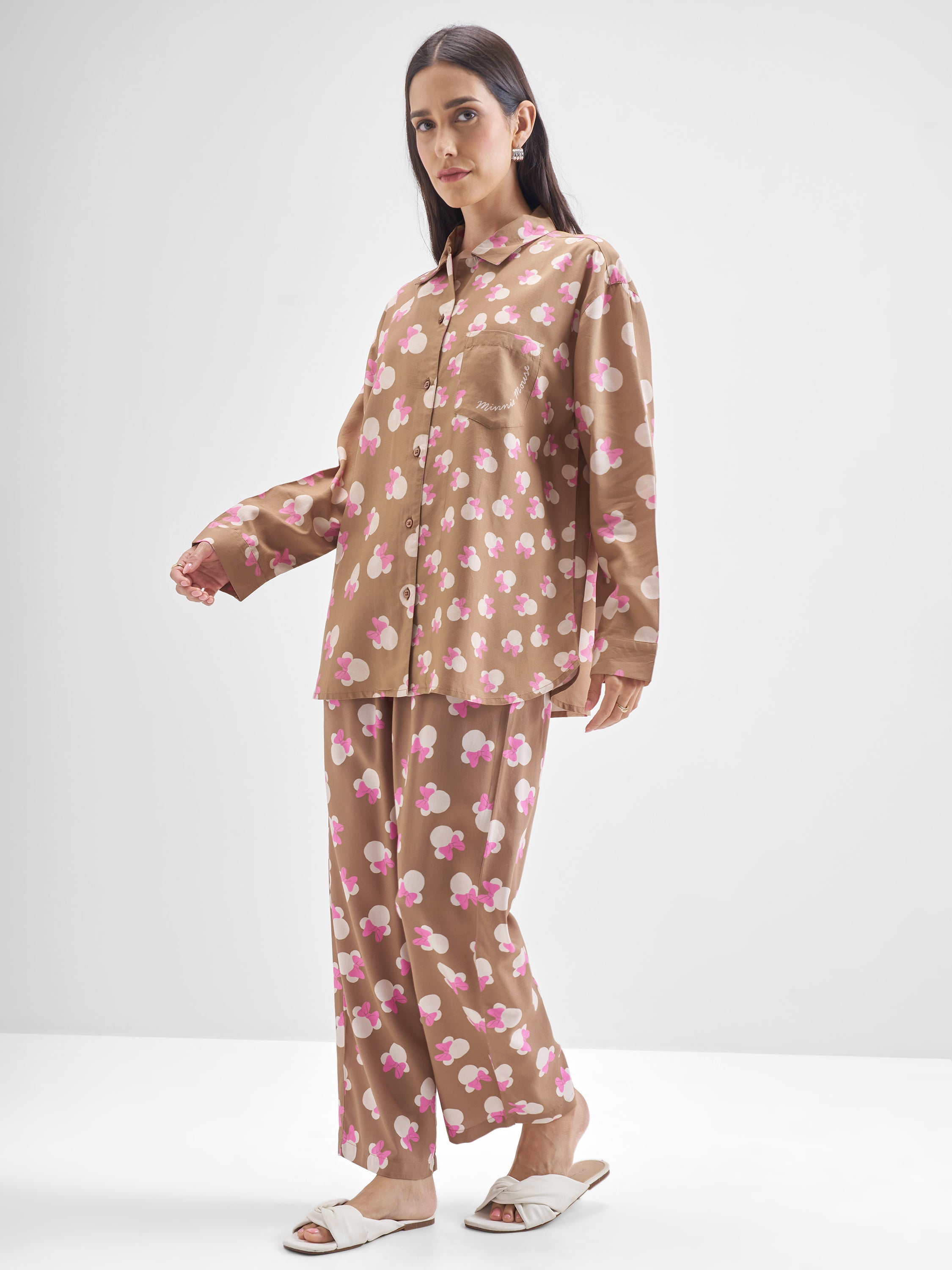 Disney By Tokyo Talkies Women Brown Minnie Mouse Shirt With Trouser Co-Ords - Brown - Image 4