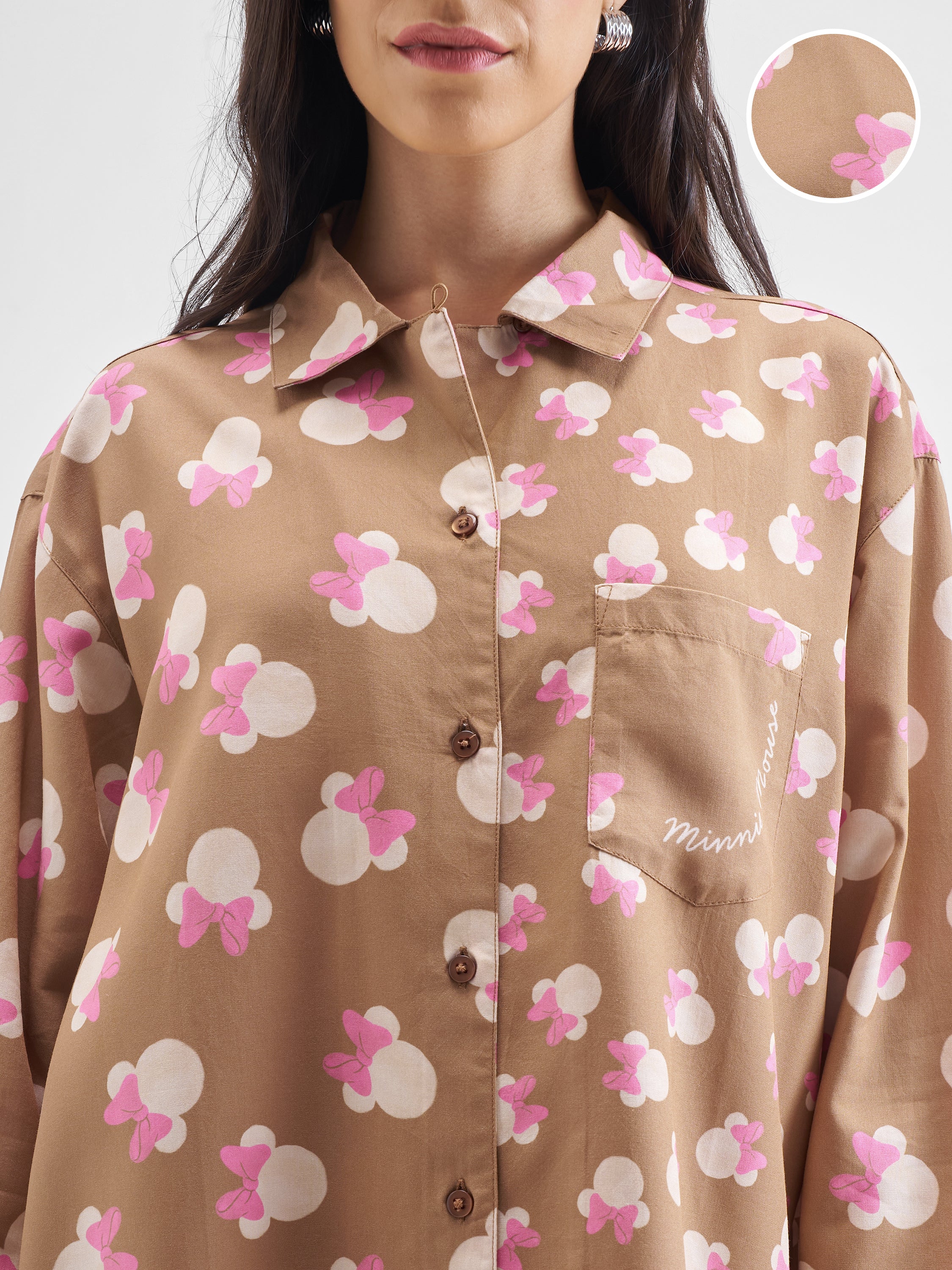 Disney By Tokyo Talkies Women Brown Minnie Mouse Shirt With Trouser Co-Ords - Brown - Image 5