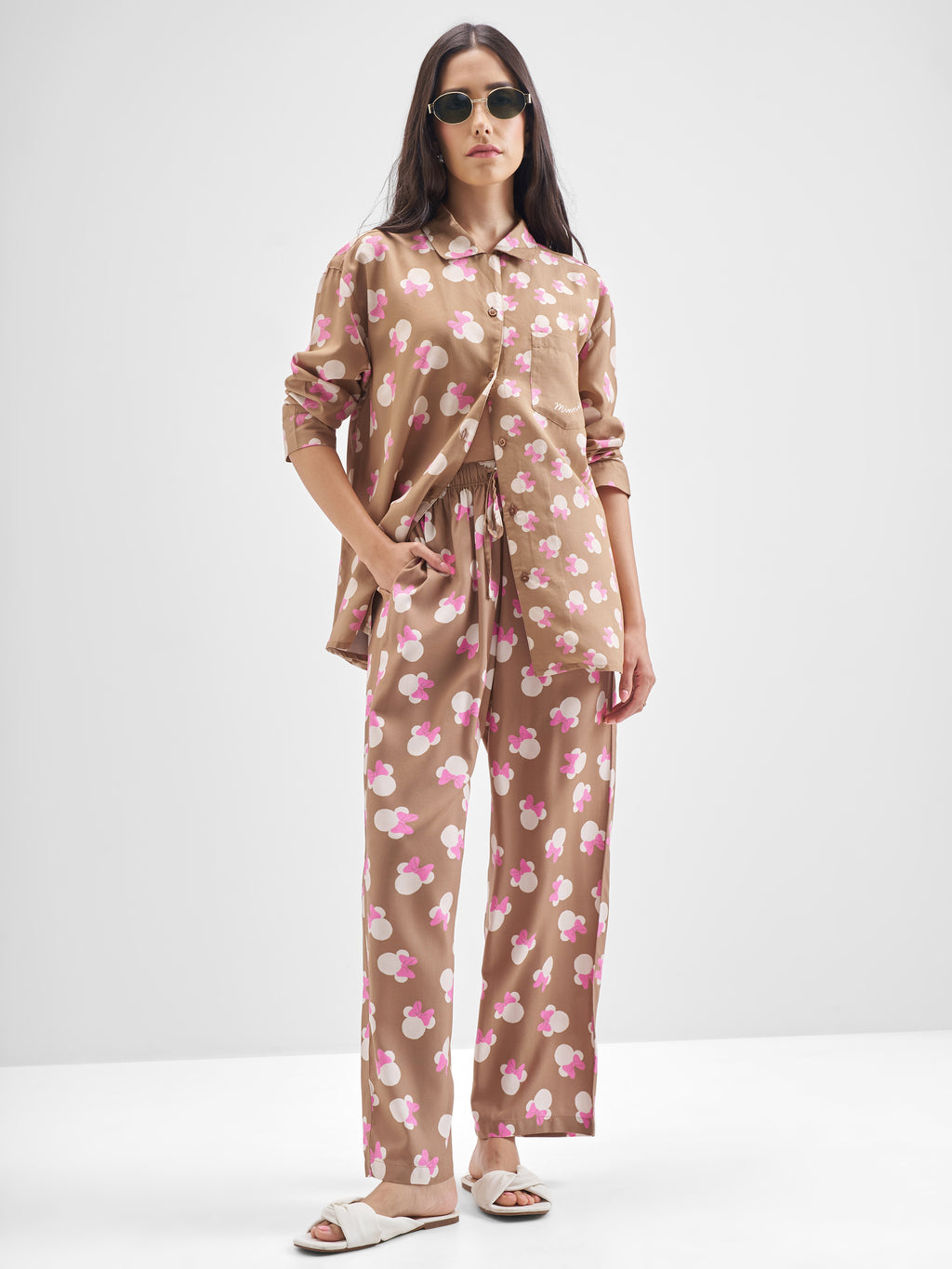 Disney By Tokyo Talkies Women Brown Minnie Mouse Shirt With Trouser Co-Ords - Brown - Image 6