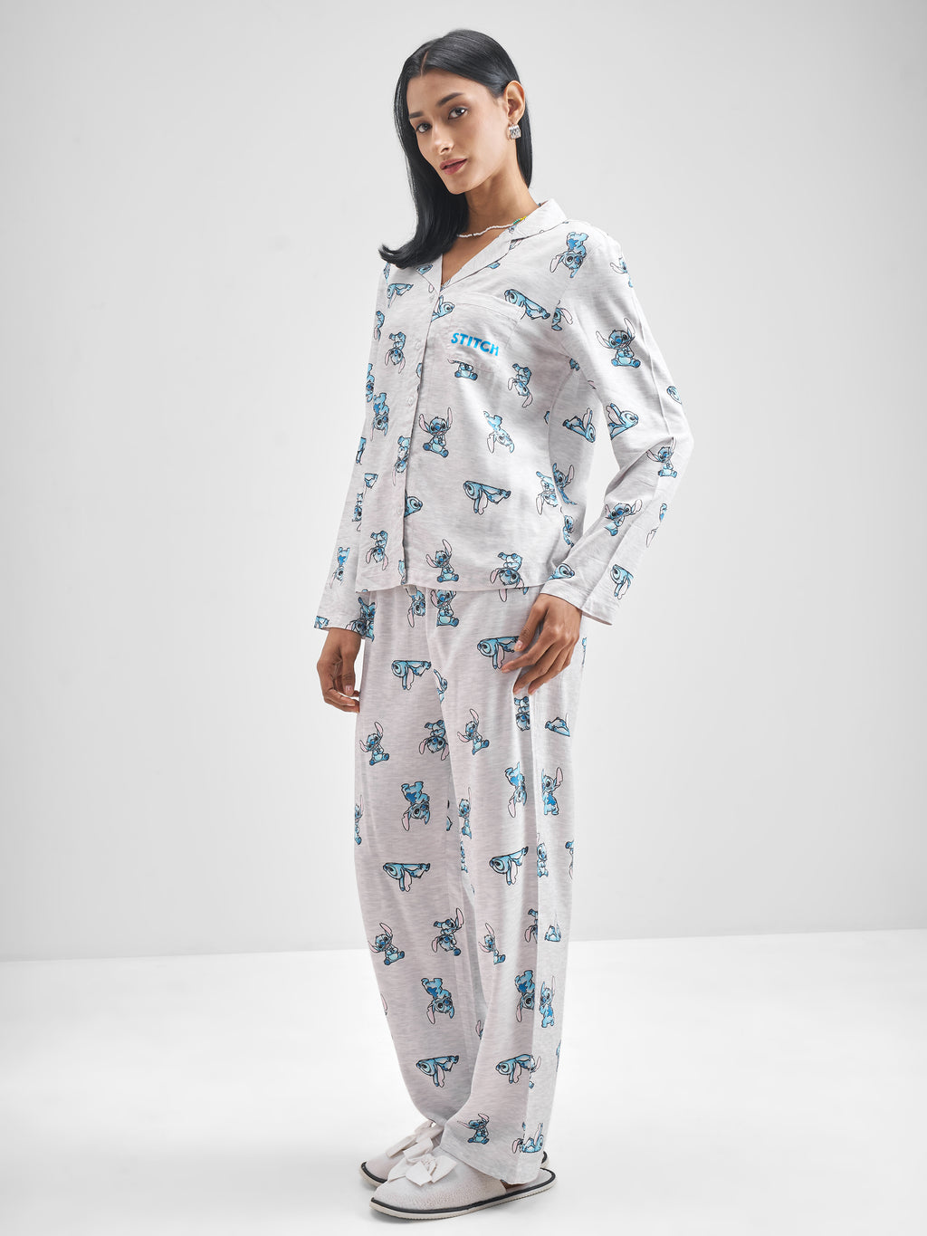 Disney By Tokyo Talkies Women Grey Stitch Shirt With Trouser Co-Ords - Grey - Image 2