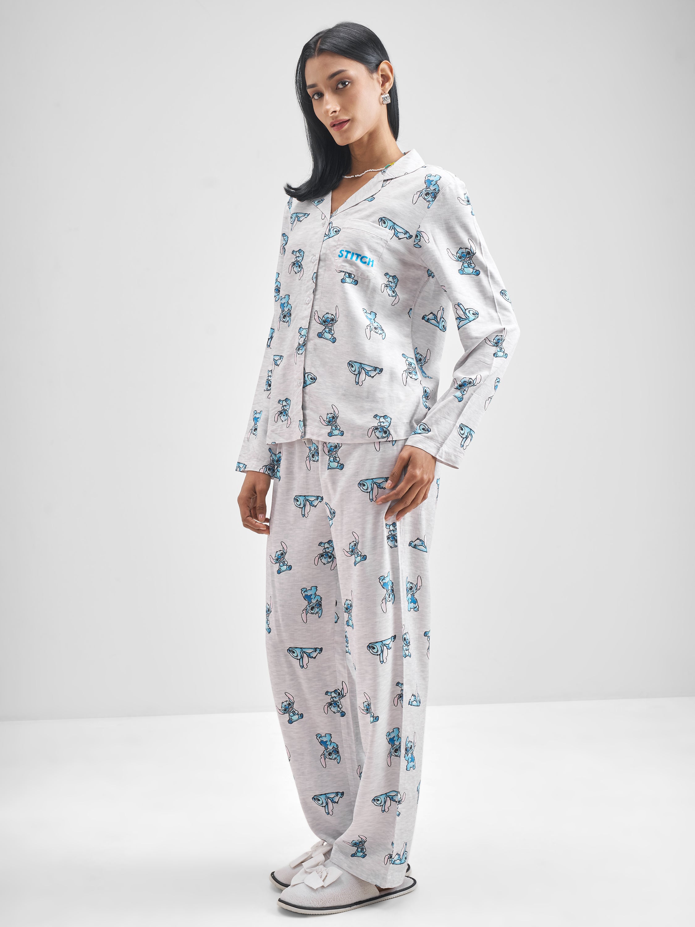 Disney By Tokyo Talkies Women Grey Stitch Shirt With Trouser Co-Ords - Grey - Image 2