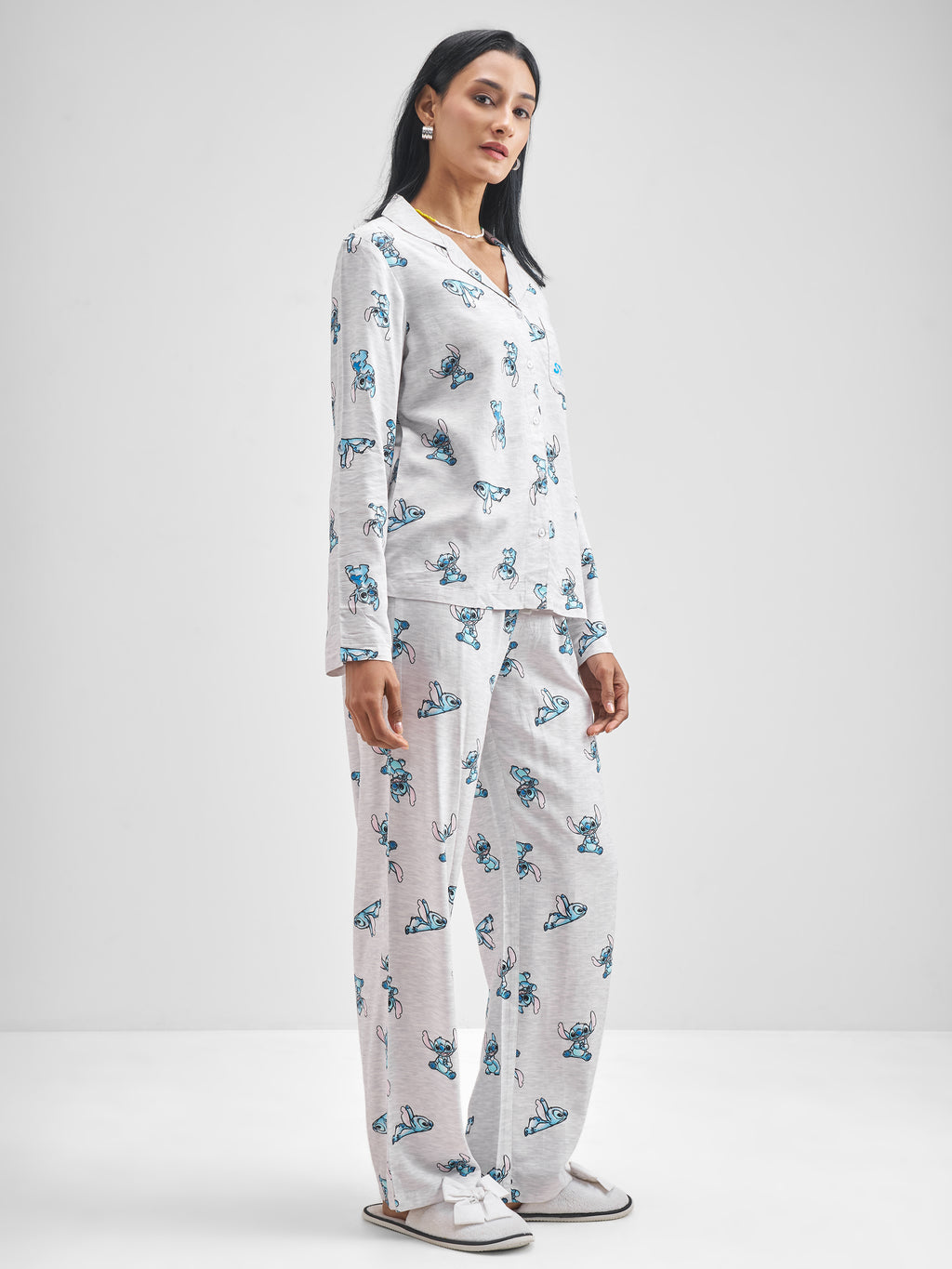 Disney By Tokyo Talkies Women Grey Stitch Shirt With Trouser Co-Ords - Grey - Image 4