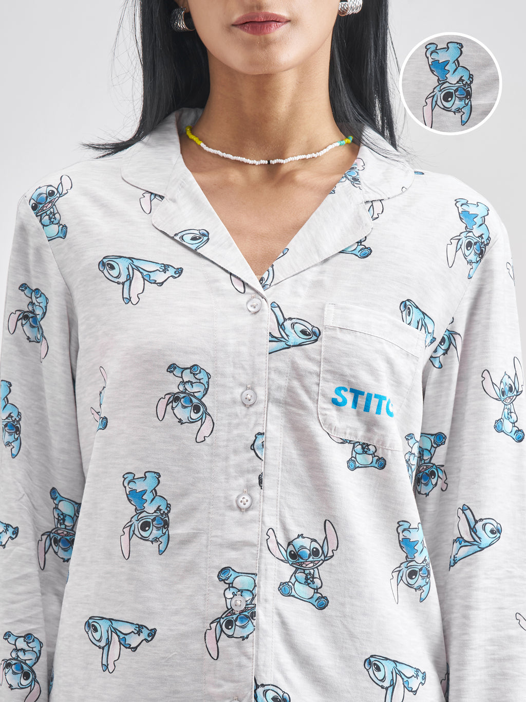 Disney By Tokyo Talkies Women Grey Stitch Shirt With Trouser Co-Ords - Grey - Image 5