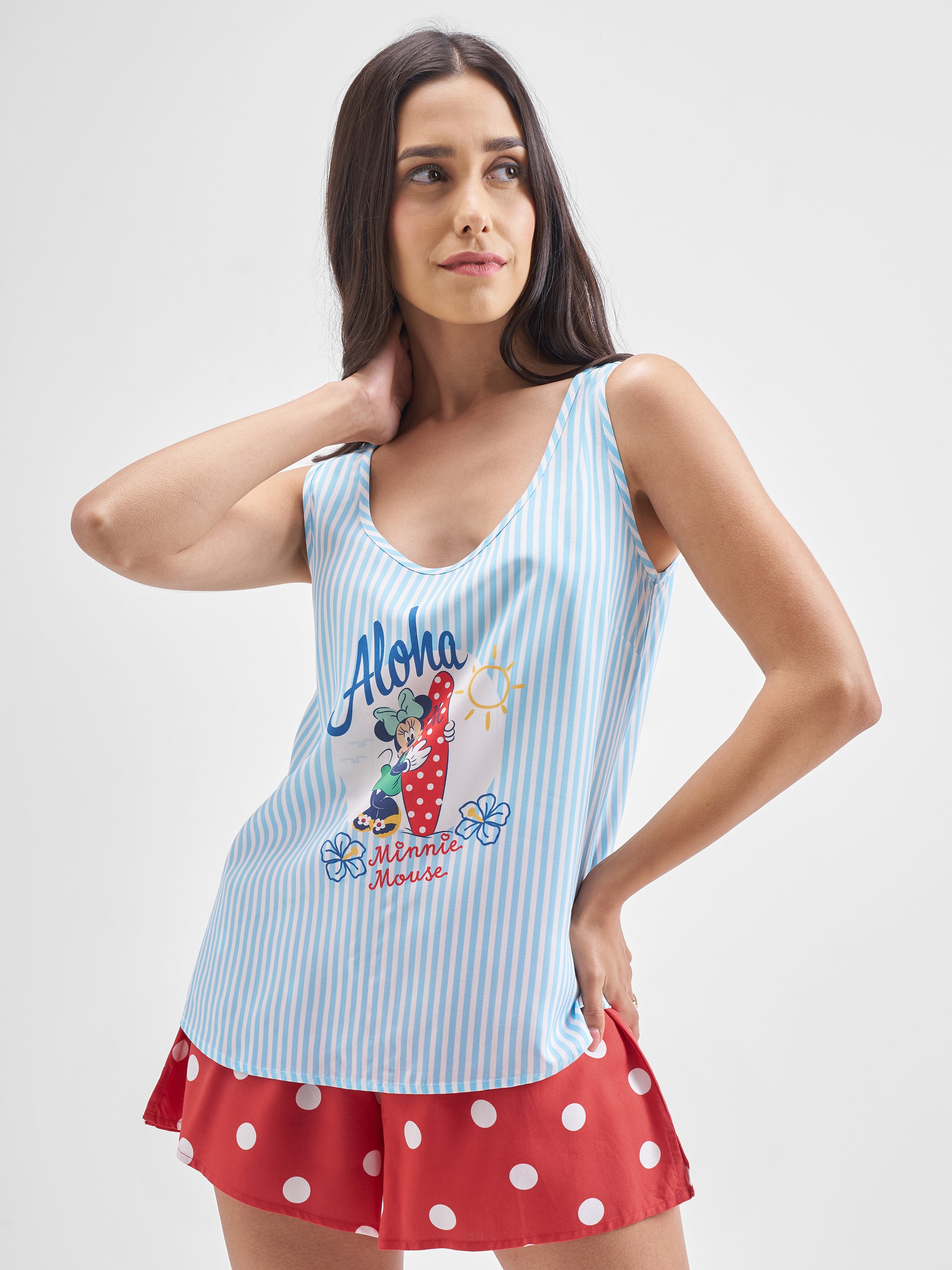 Disney By Tokyo Talkies Women White Minnie Mouse Shirt With Trouser Co-Ords - White - Image 1