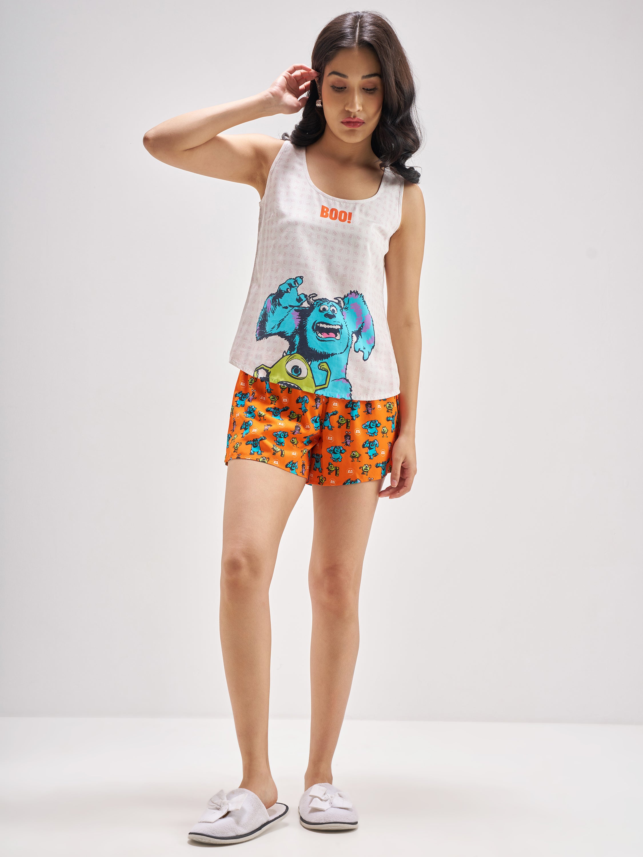 Disney By Tokyo Talkies Women Multi Monsters Inc. Top With Shorts Co-Ords - Multi - Image 2