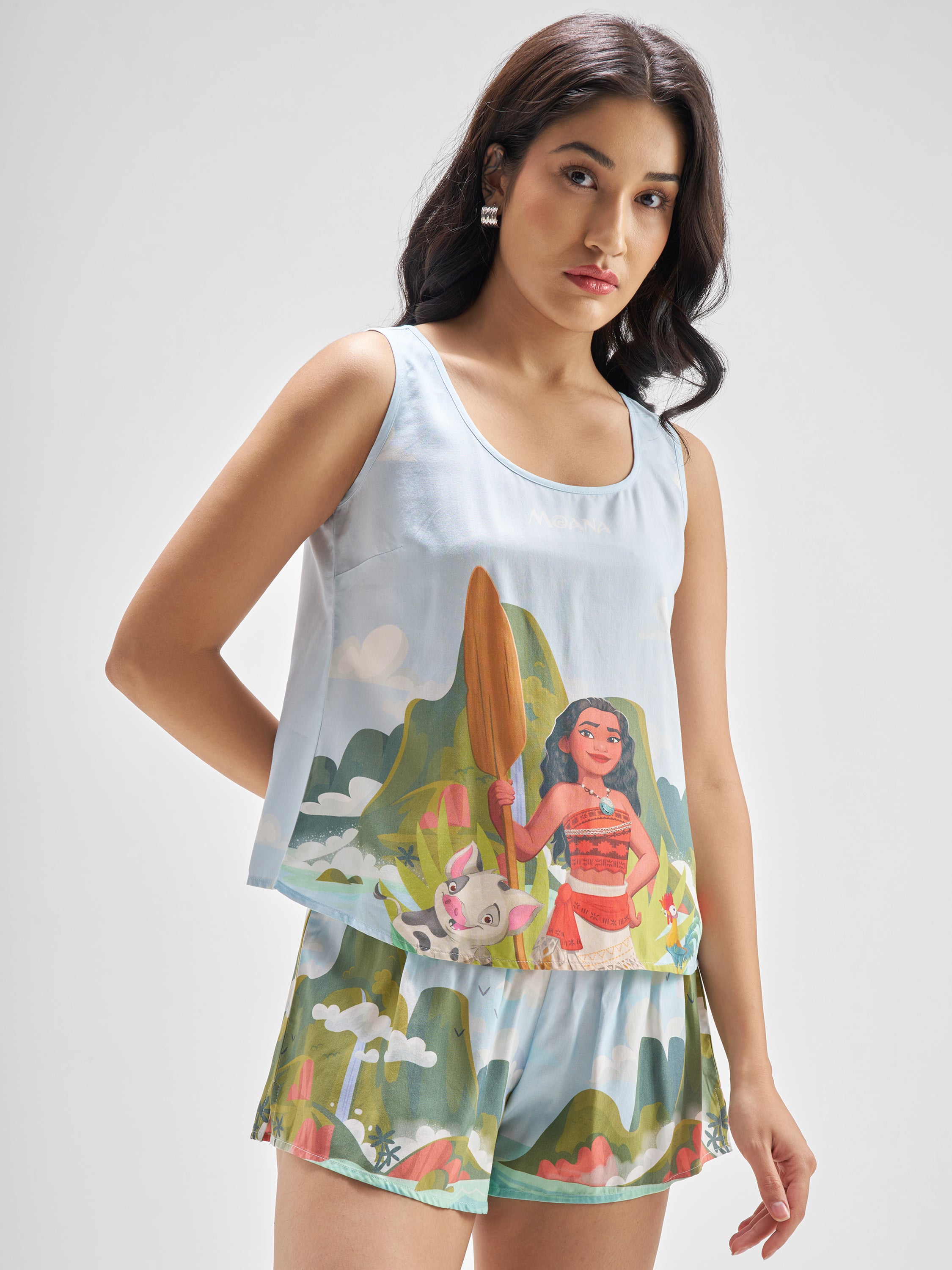 Disney By Tokyo Talkies Women Multi Moana Top With Shorts Co-Ords - Multi - Image 1