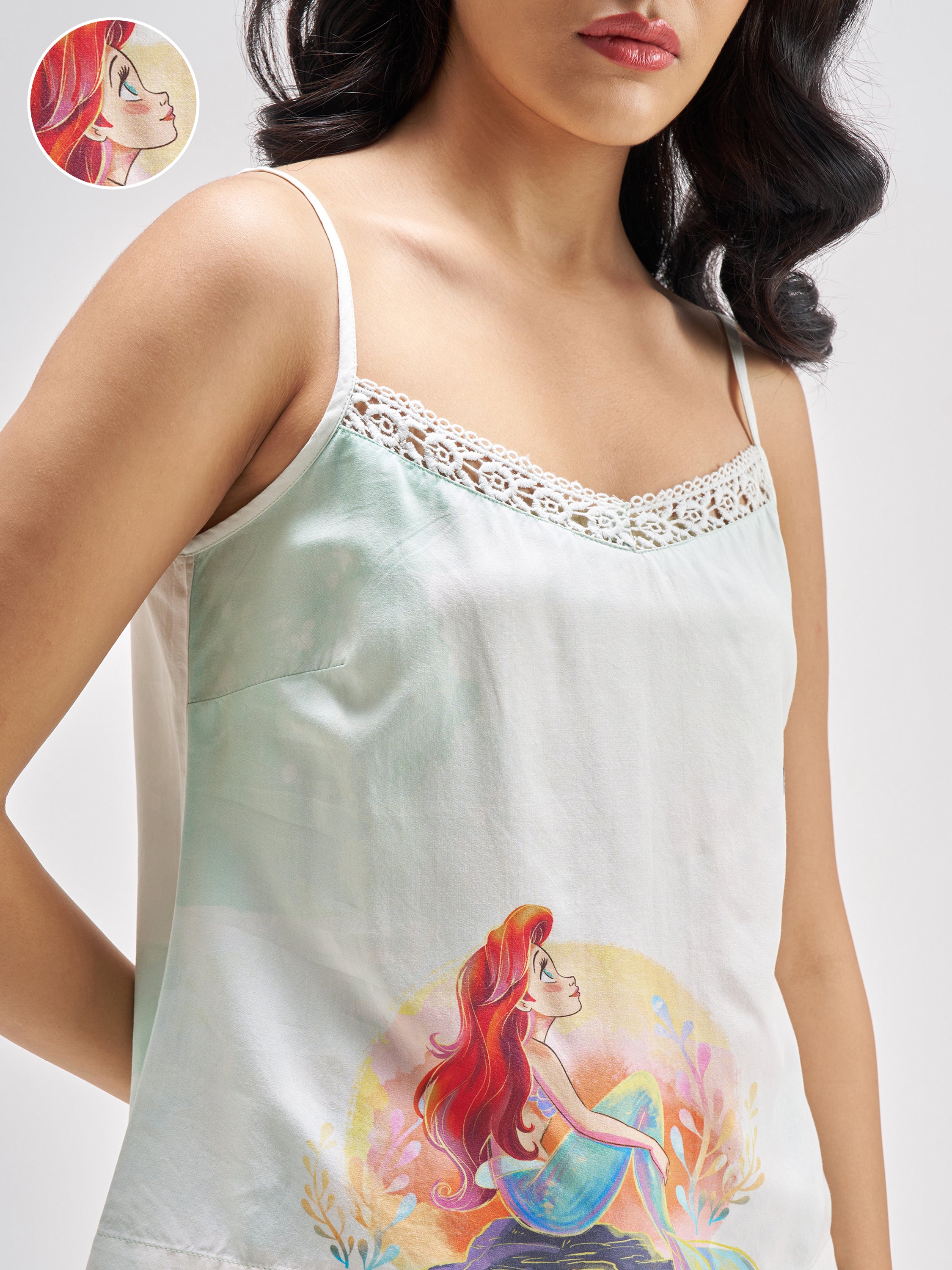Disney By Tokyo Talkies Women Turquoise Little Mermaid Top With Shorts Co-Ords - Turquoise - Image 5