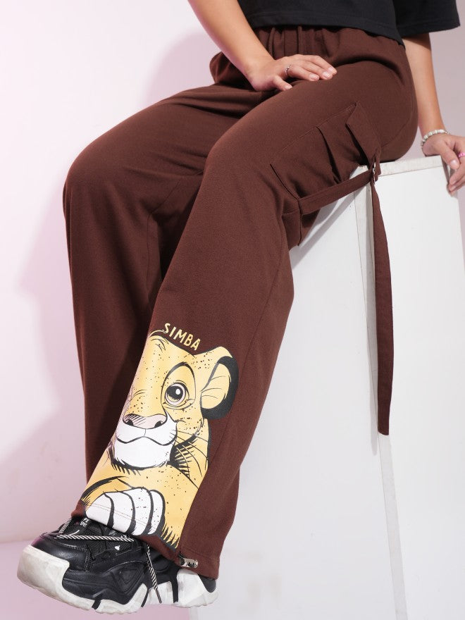 Disney By Tokyo Talkies Women Brown Lion King Printed Straight Fit Cargos - Brown - Image 1