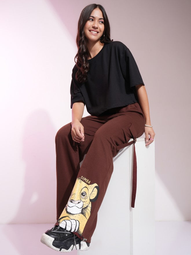 Disney By Tokyo Talkies Women Brown Lion King Printed Straight Fit Cargos - Brown - Image 2