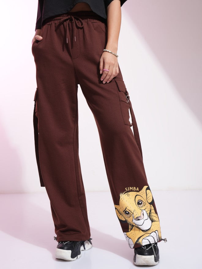Disney By Tokyo Talkies Women Brown Lion King Printed Straight Fit Cargos - Brown - Image 4