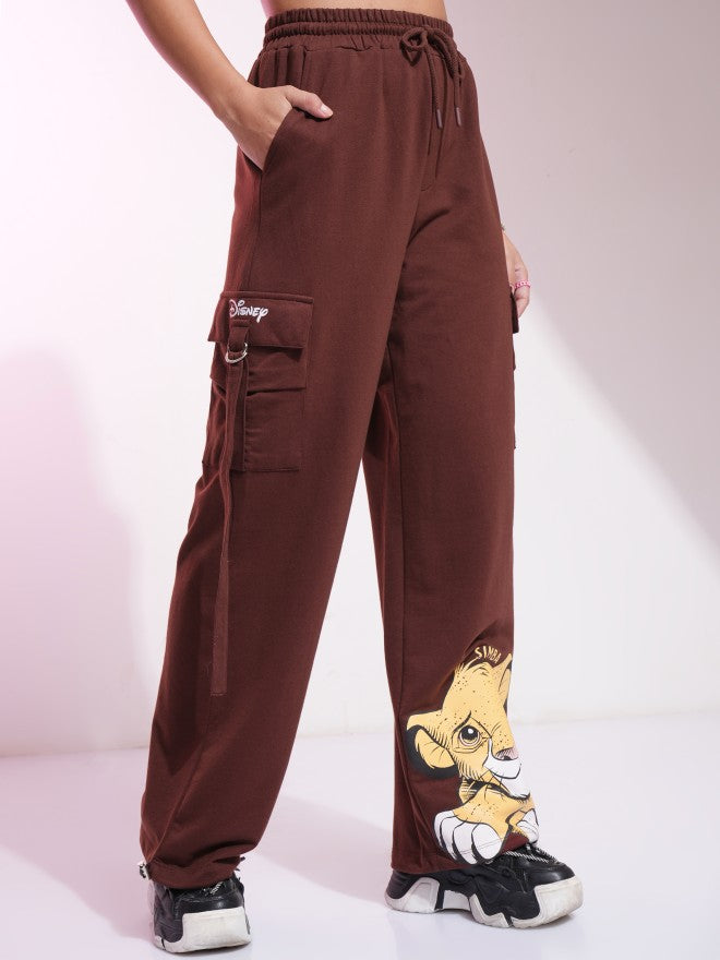 Disney By Tokyo Talkies Women Brown Lion King Printed Straight Fit Cargos - Brown - Image 6