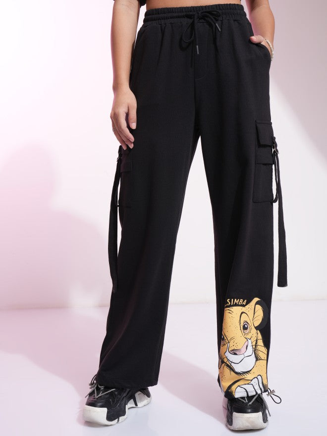 Disney By Tokyo Talkies Women Black Lion King Printed Straight Fit Cargos - Black - Image 1
