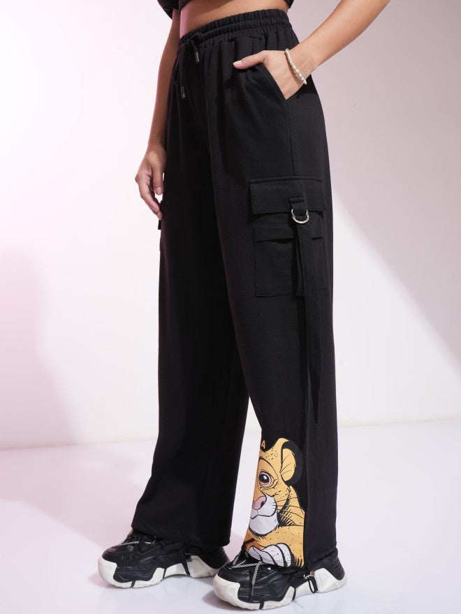 Disney By Tokyo Talkies Women Black Lion King Printed Straight Fit Cargos - Black - Image 4