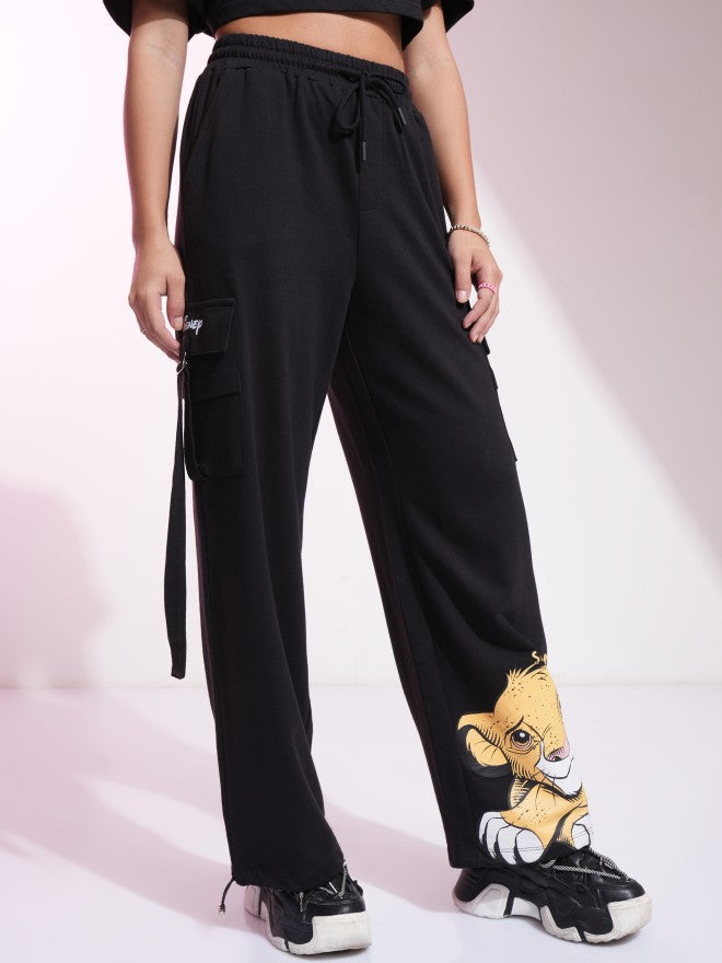 Disney By Tokyo Talkies Women Black Lion King Printed Straight Fit Cargos - Black - Image 6