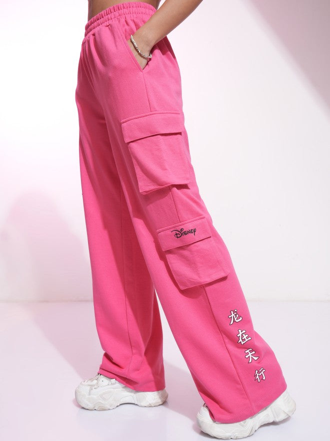 Disney By Tokyo Talkies Women Pink Mickey Mouse Printed Straight Fit Cargos - Pink - Image 4