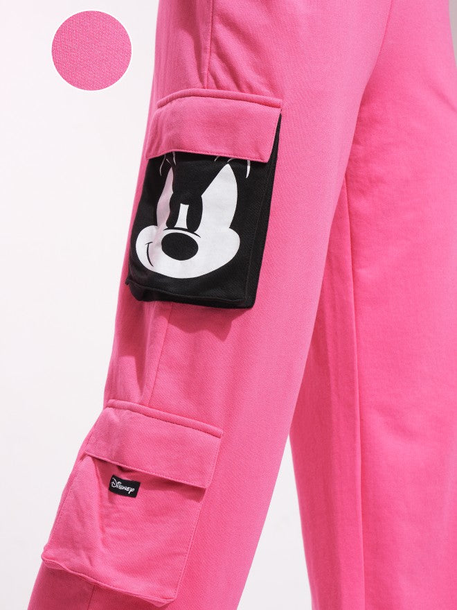 Disney By Tokyo Talkies Women Pink Mickey Mouse Printed Straight Fit Cargos - Pink - Image 5
