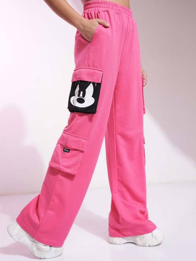 Disney By Tokyo Talkies Women Pink Mickey Mouse Printed Straight Fit Cargos - Pink - Image 6